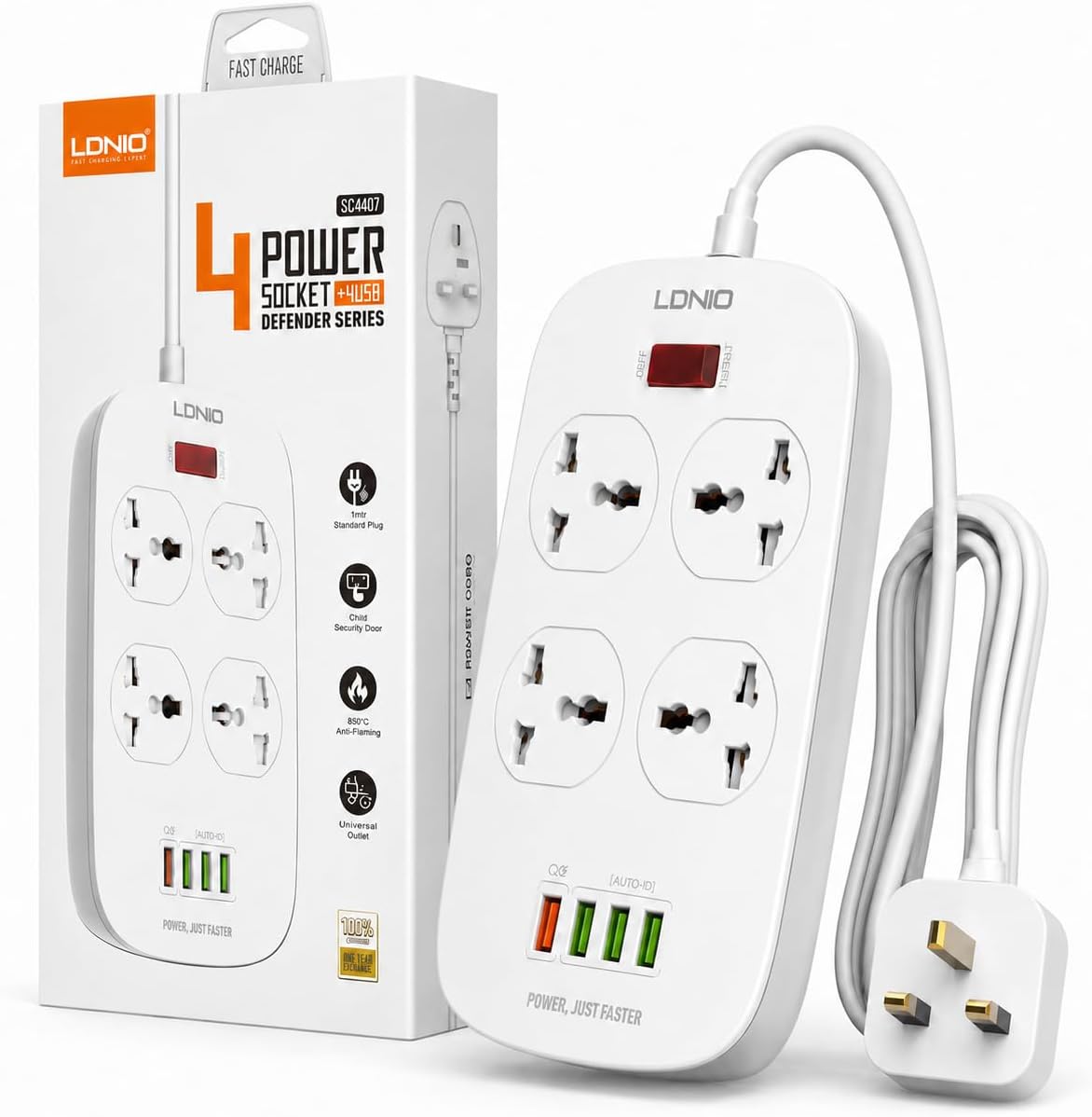 LDNIO 4-Port Power Extension with USB