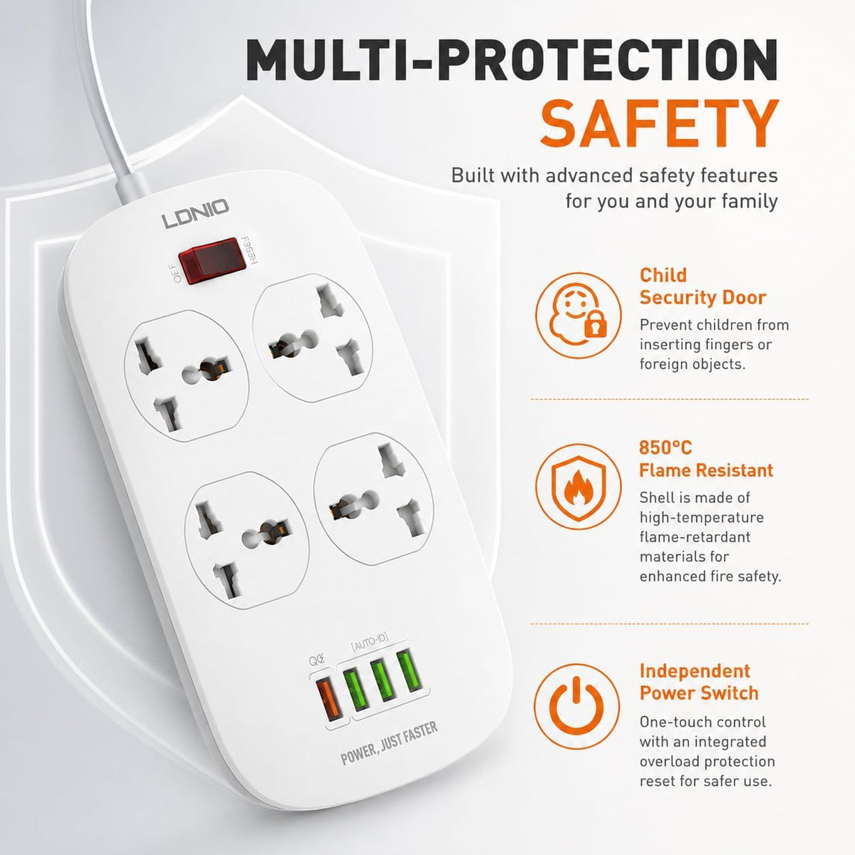 LDNIO 4-Port Power Extension with USB