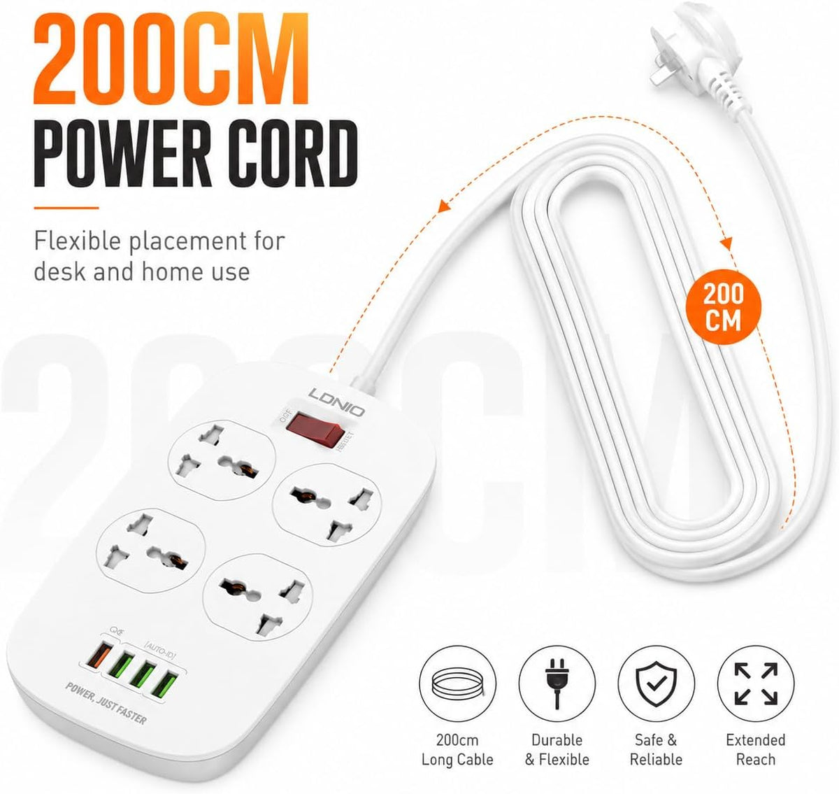 LDNIO 4-Port Power Extension with USB