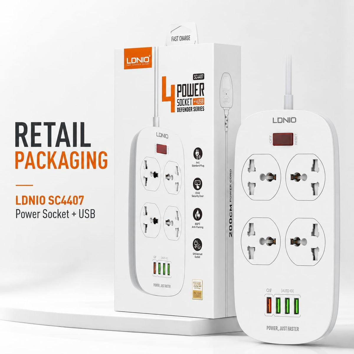 LDNIO 4-Port Power Extension with USB