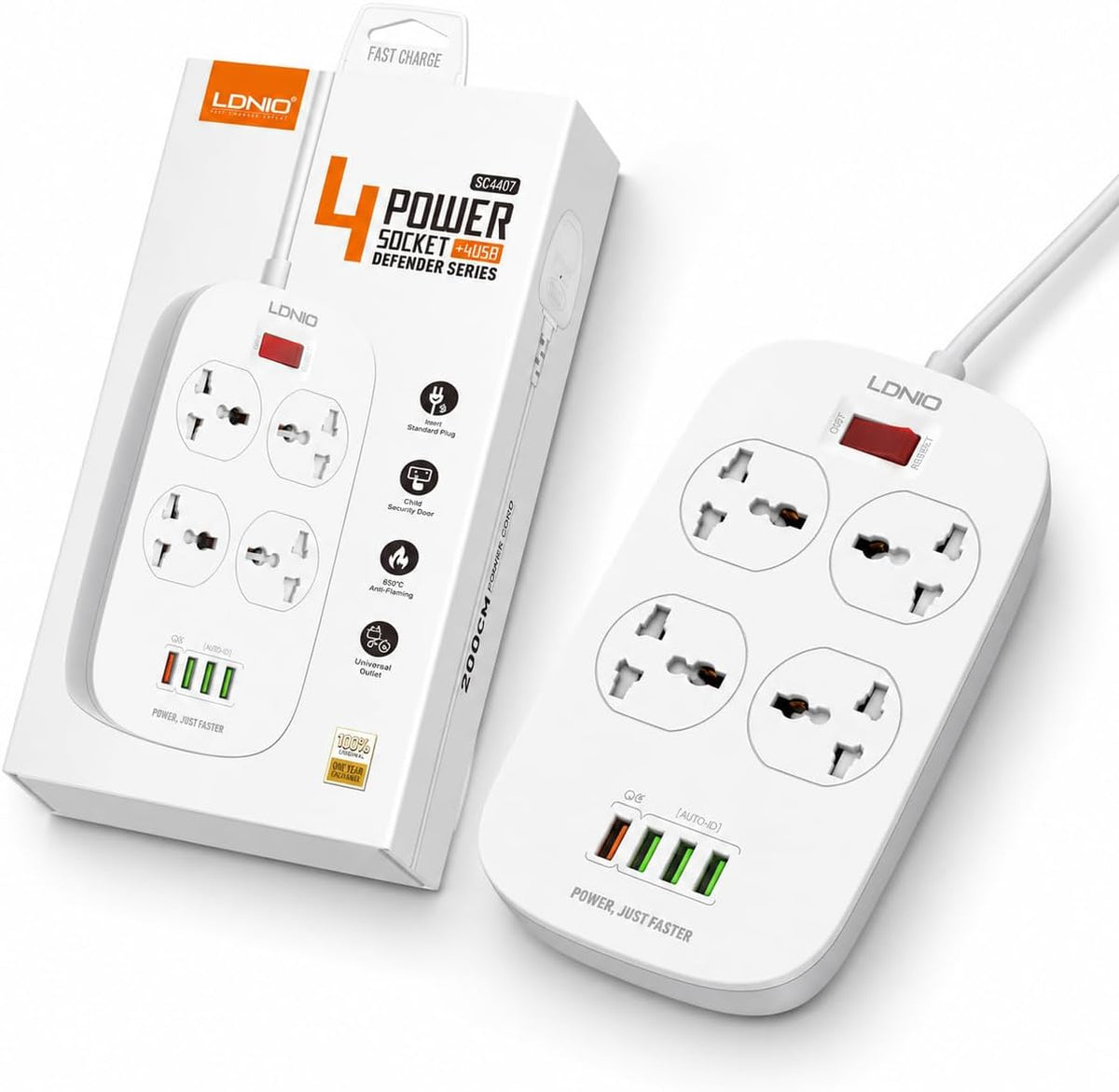 LDNIO 4-Port Power Extension with USB
