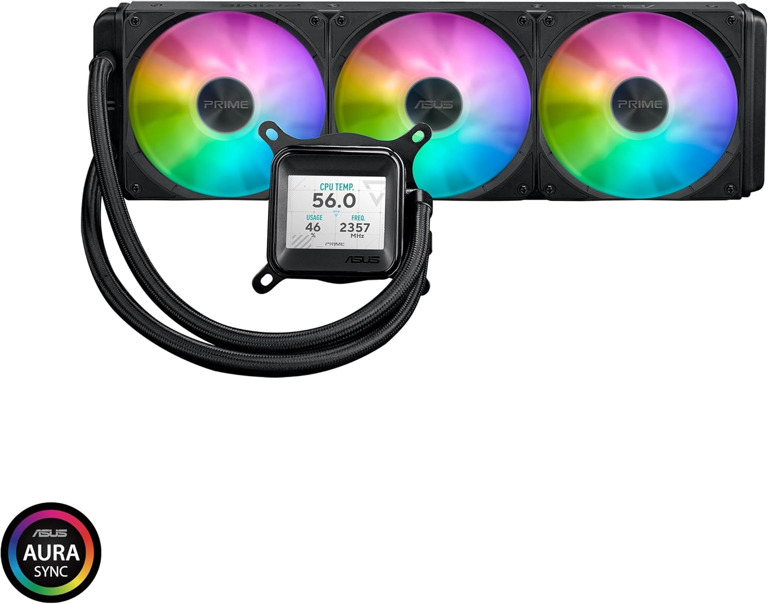 ASUS PRIME LC ARGB LCD ALL-IN-ONE CPU LIQUID COOLER, CPU & GPU INFORMATION WITH SHARP SCREEN HIGH PE