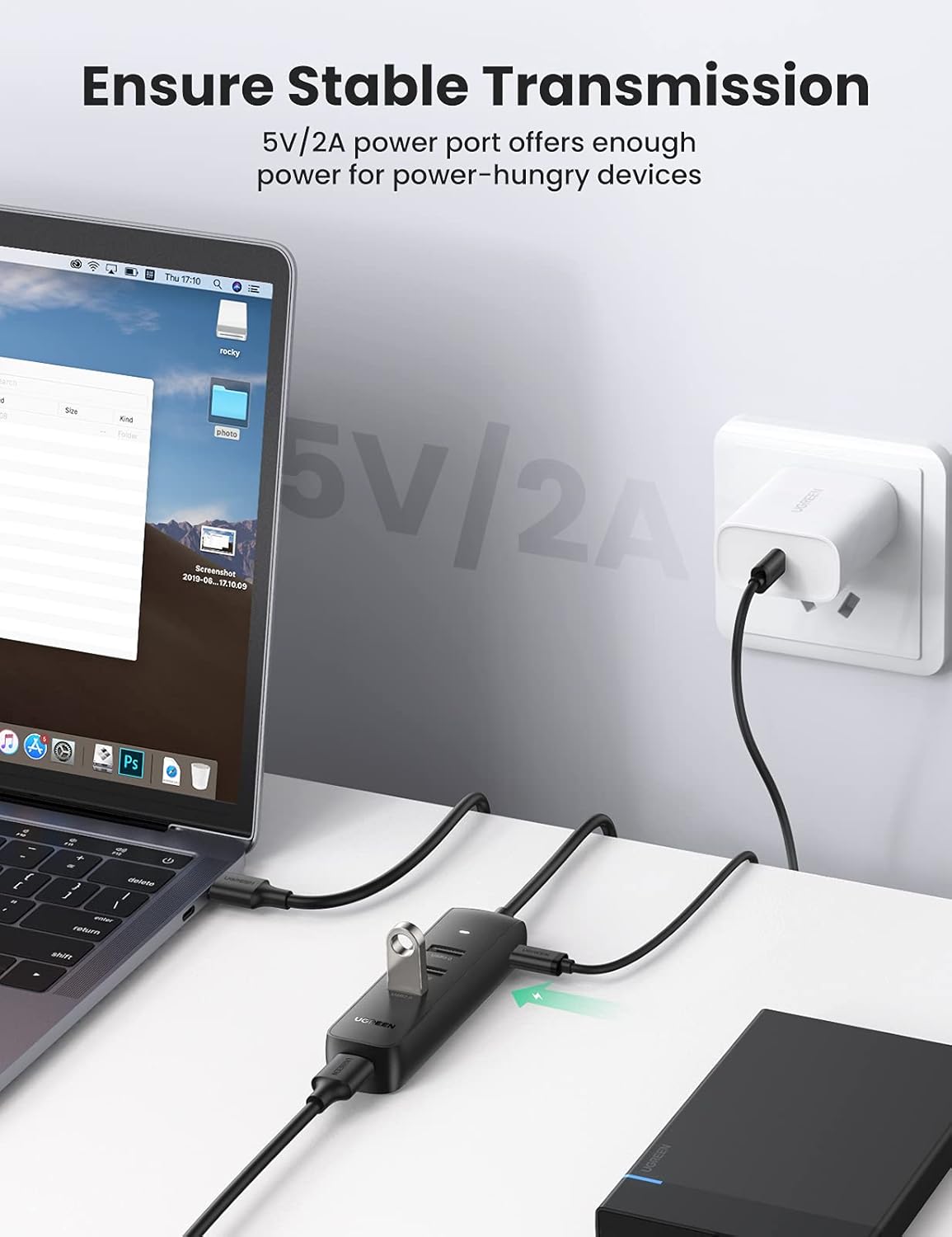 UGREEN 3.0 Hub, 4-Port USB Splitter 3.0 Extension Adapter 5Gbps High-Speed Data Extender USB Multipo
