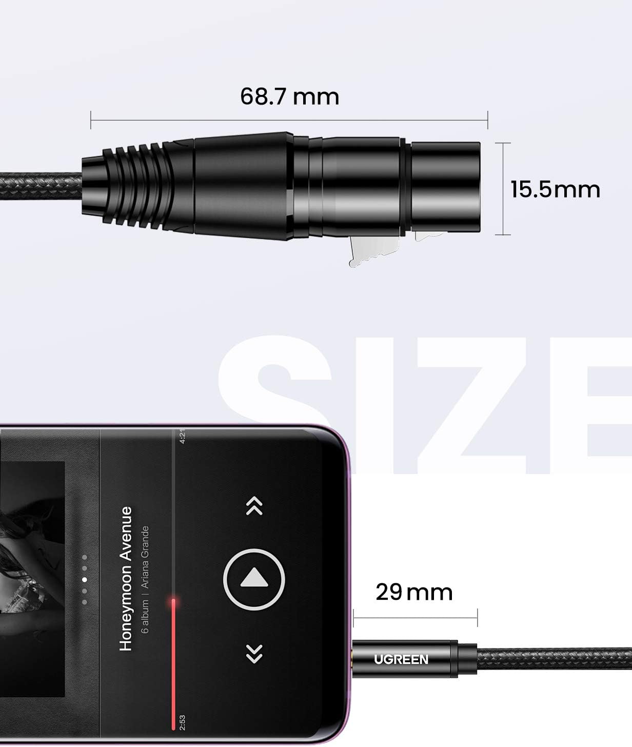 UGREEN 3.5mm Male to XLR Female Microphone Audio Cable 2 Meters Black Premium Auxiliary Jack Adapter Cord for Connecting Cell Phones Laptops Speakers and Studio Mics