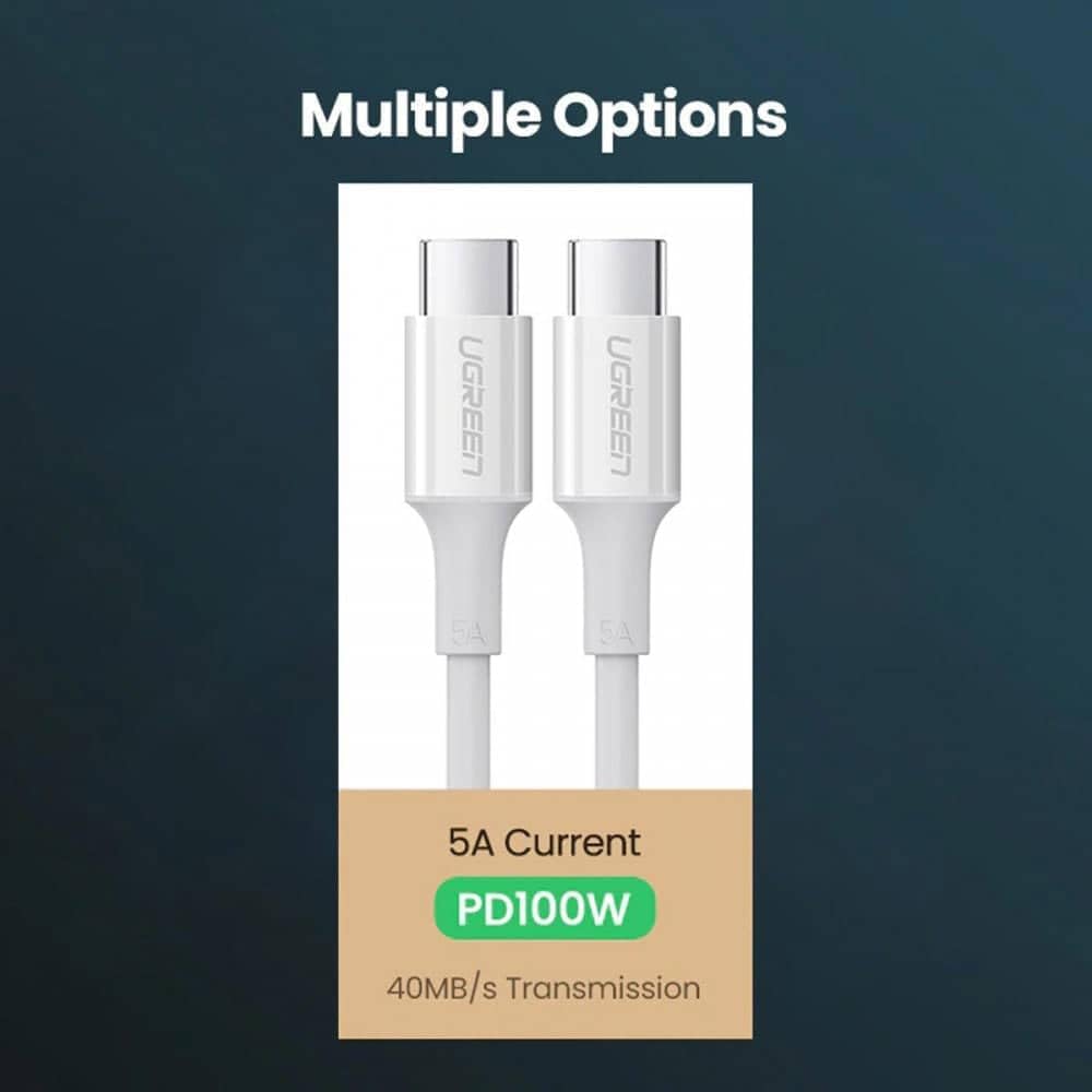 UGREEN 5A USB-C 2.0 To TYPE-C, Male To Male Data Cable 5A (2M) - White