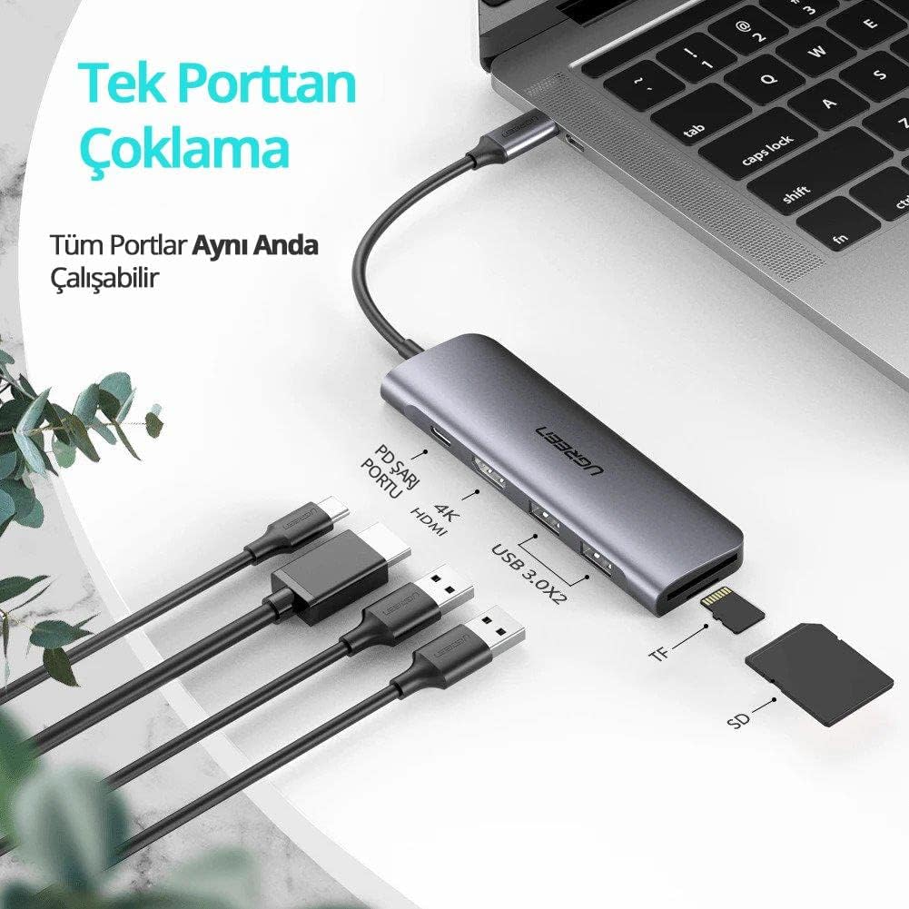 UGREEN USB C Hub 6 in 1 Dongle to HDMI 4K 2 USB 3.0 Ports SD TF Card Reader 100W PD Charging Adapter