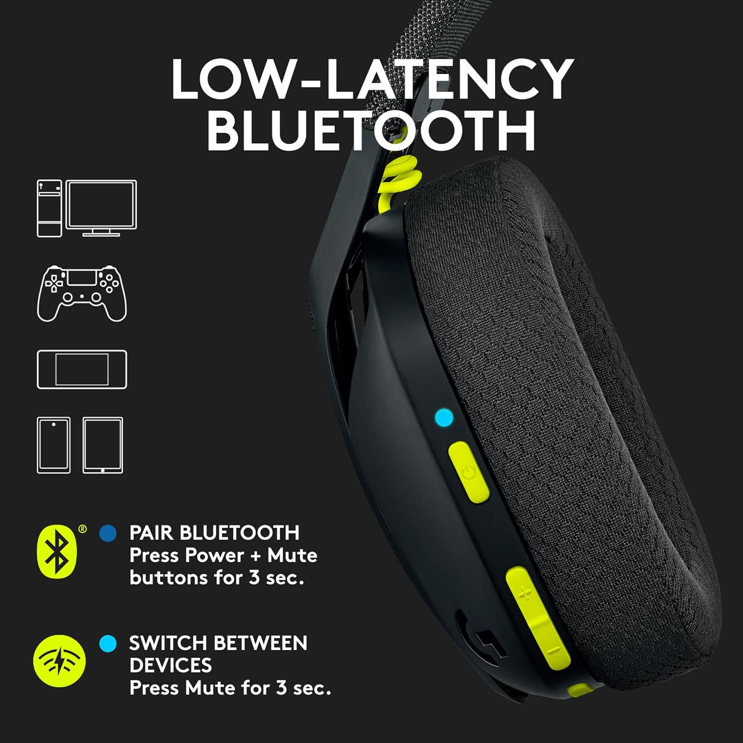 Logitech G435 LIGHTSPEED Wireless Bluetooth Gaming Headset - Lightweight, built-in mics, 18h battery