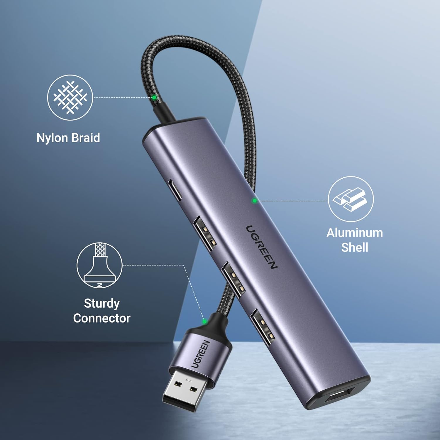 UGREEN USB Type A Hub, 4-Ports USB 3.0 Splitter Adapter 5Gbps High-Speed Data Transmission with USB