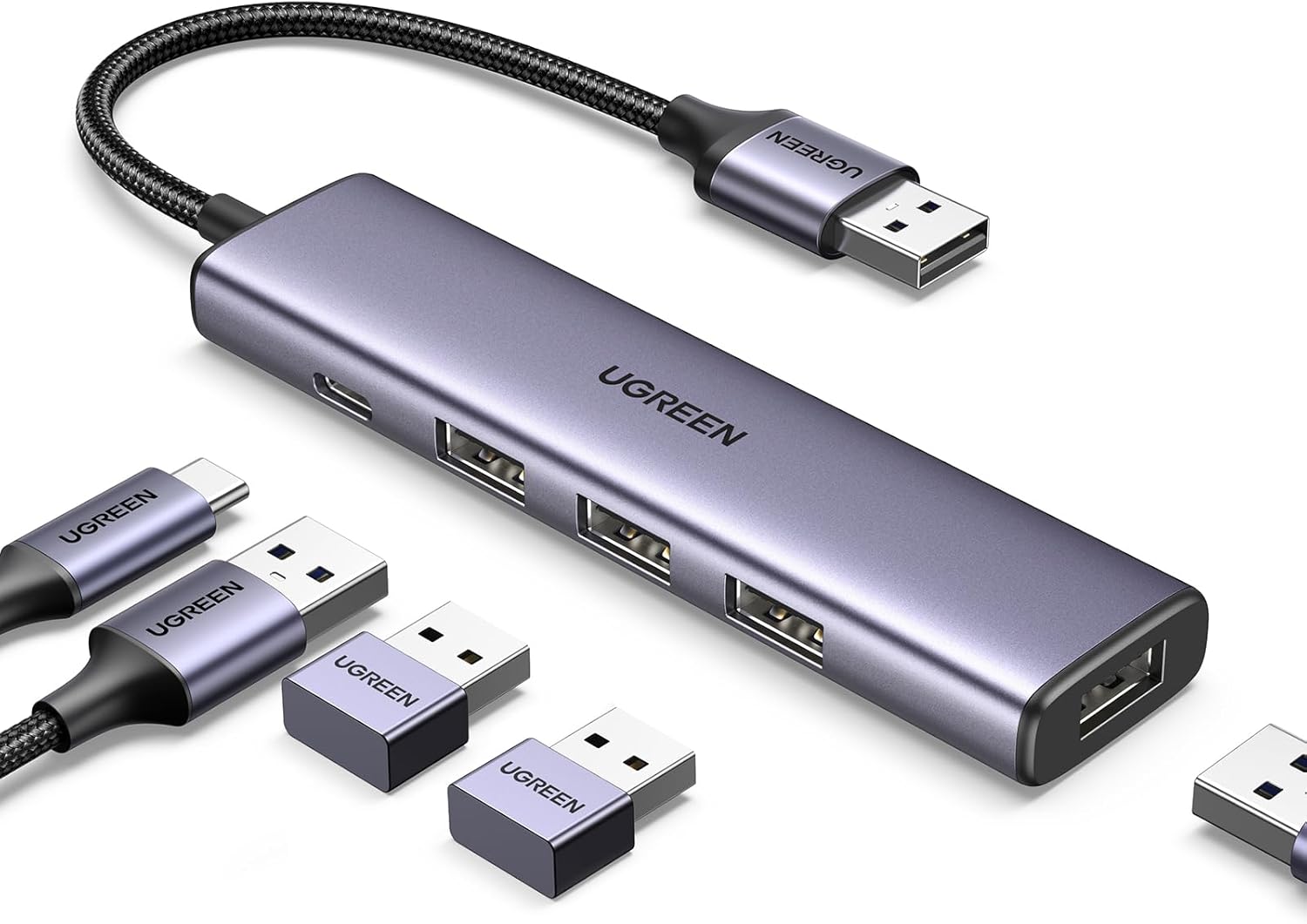 UGREEN USB Type A Hub, 4-Ports USB 3.0 Splitter Adapter 5Gbps High-Speed Data Transmission with USB