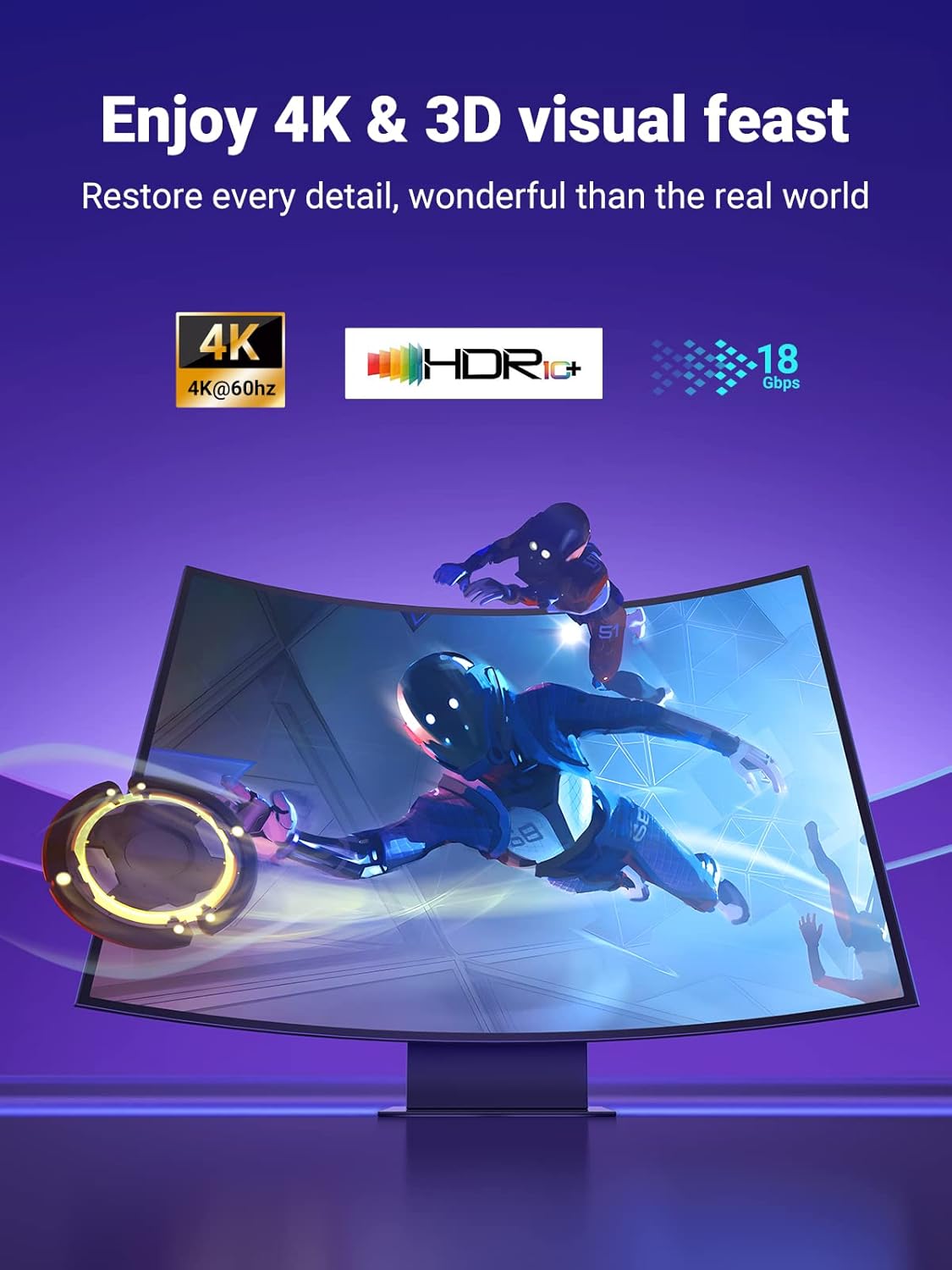 UGREEN High Speed HDMI 2.0 Cable 1 Meter Nylon Braided Ultra Video Cord 18Gbps Bandwidth 4K@60Hz HDR ARC Ethernet Support for MacBook Pro PS5 PS4 Xbox Nintendo Switch Blu-ray TV Monitor Laptop