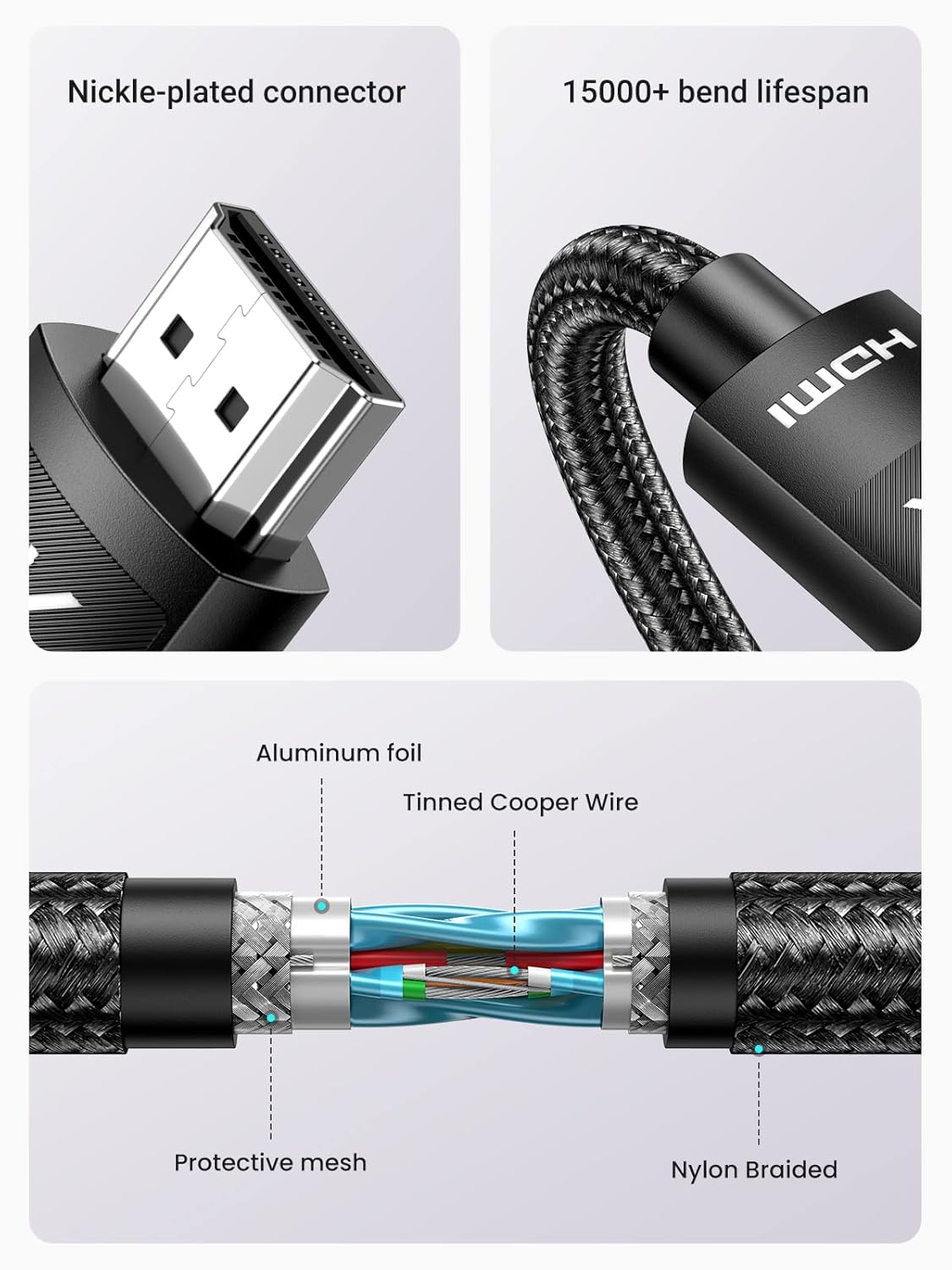 UGREEN High Speed HDMI 2.0 Cable 1 Meter Nylon Braided Ultra Video Cord 18Gbps Bandwidth 4K@60Hz HDR ARC Ethernet Support for MacBook Pro PS5 PS4 Xbox Nintendo Switch Blu-ray TV Monitor Laptop