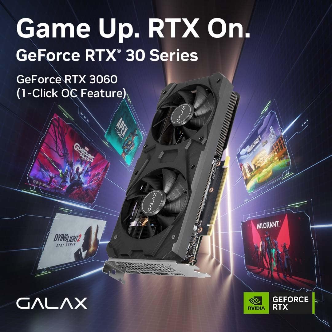 GALAX GeForce RTX 3060 1-Click OC 12GB GDDR6 Graphics Card Black