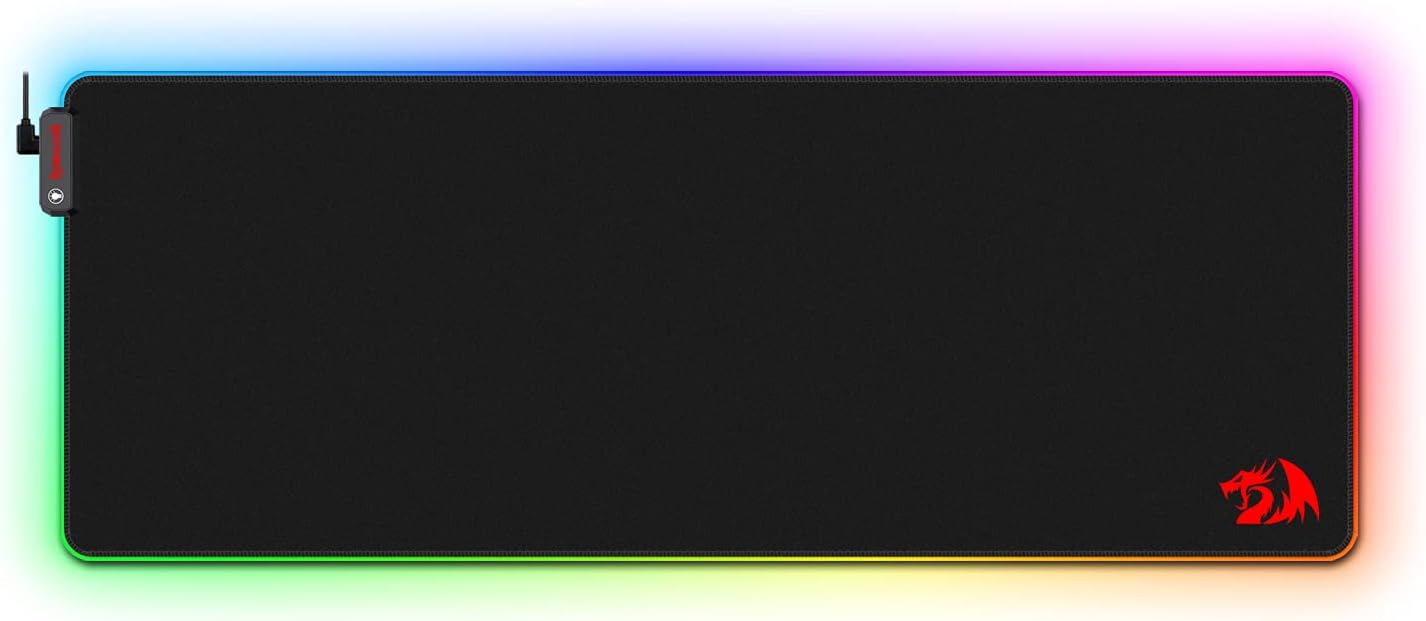 Redragon RGB LED Large Gaming Mouse Pad Soft Matt with Nonslip Base, XL Size with Stitched Edges for