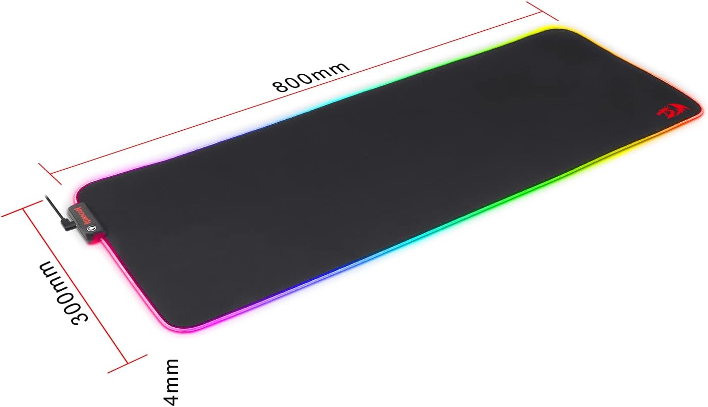 Redragon RGB LED Large Gaming Mouse Pad Soft Matt with Nonslip Base, XL Size with Stitched Edges for