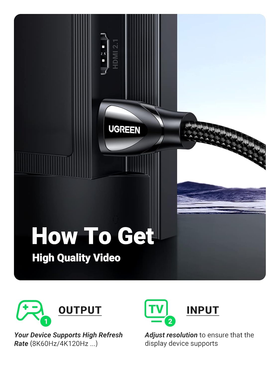 UGREEN HDMI 2.1 Cable 5 Meters Ultra High Definition 8K@60Hz 4K@240Hz/144Hz/120Hz Premium Video Cord with HDR 10+ Dolby eARC 3D HDCP 2.3 for MacBook Pro PS5 Switch Steam Deck Xbox Roku HDTV
