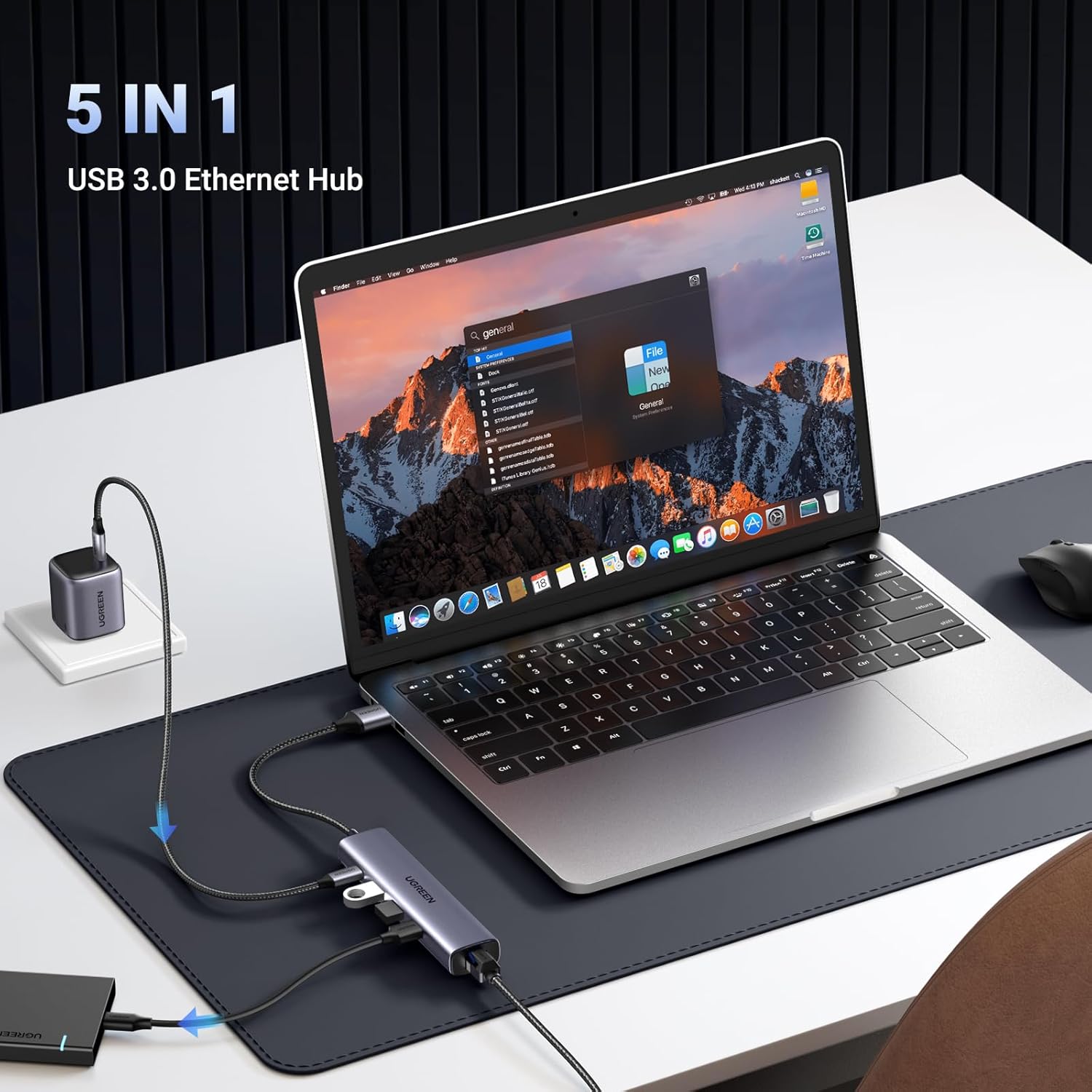 Ugreen 5-in-1 USB 3.0 to Ethernet Adapter Multiport Hub