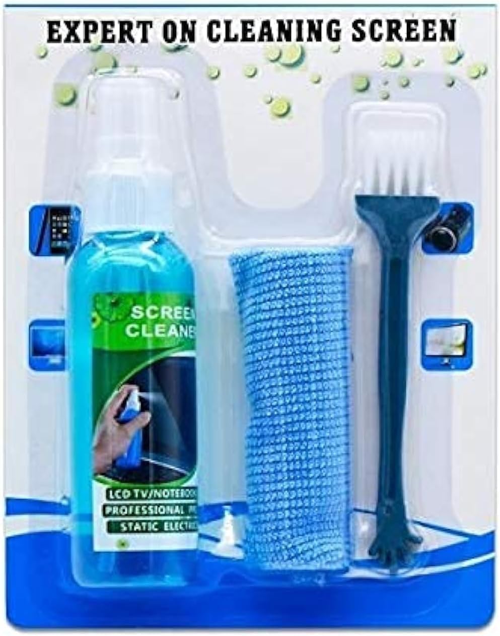 LS LAPSTER 3-in-1 Screen Cleaning Kit 80ml (Cleaning Spray + Brush + Microfiber Cloth) For PC Laptops LCD LED Mobiles & TV