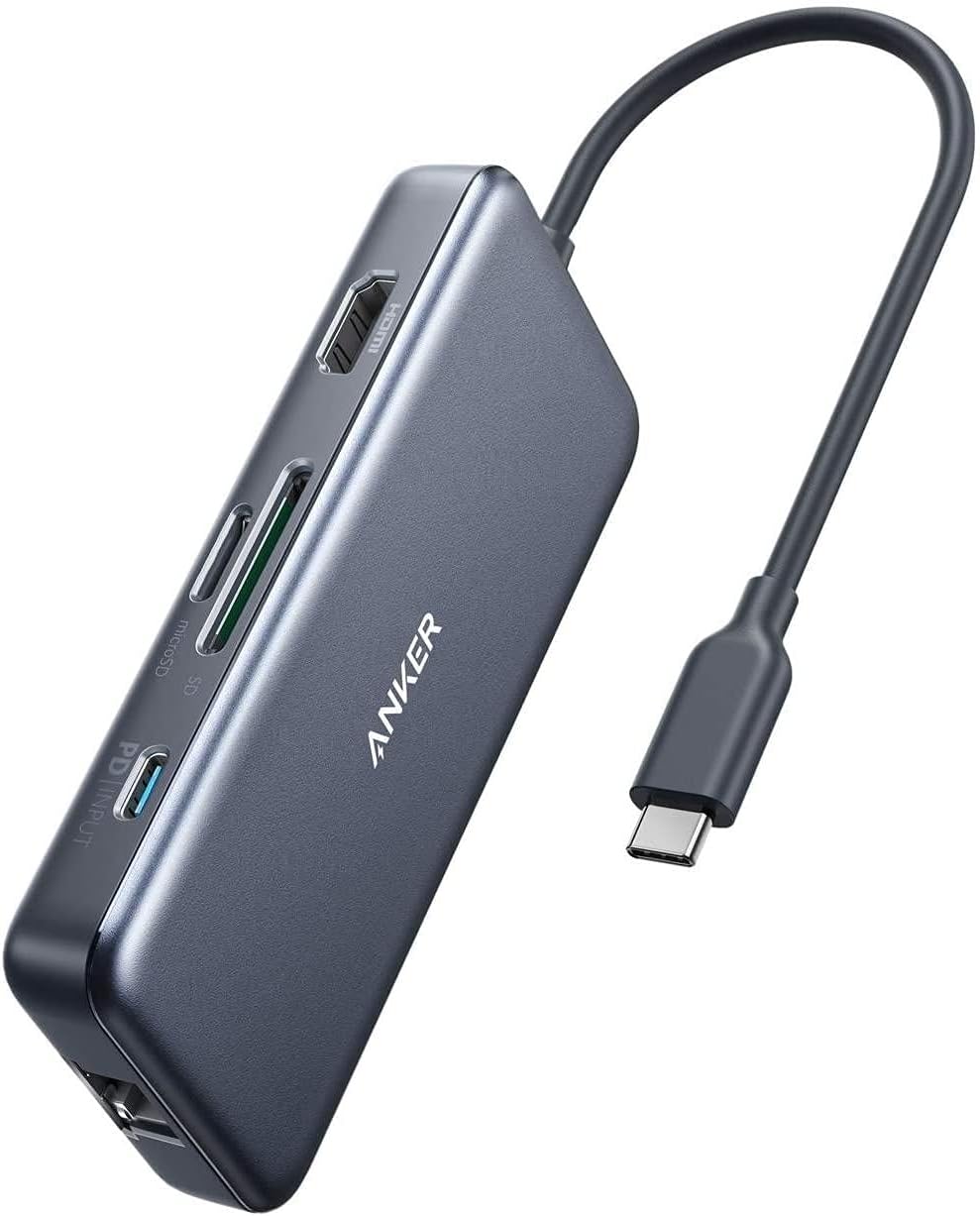 Anker 7-in-1 USB-C Hub Adapter with 4K HDMI & 60W PD and SD/microSD Card Reader also High-Speed USB 3.0 Ports with Premium Splitter Expansion for MacBook Pro/Air and Chromebook & Galaxy - Space Grey