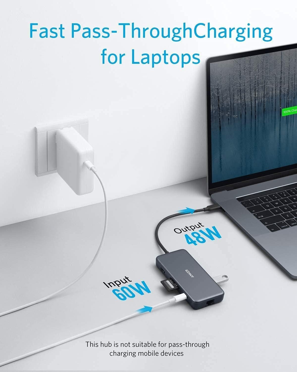 Anker 7-in-1 USB-C Hub Adapter with 4K HDMI & 60W PD and SD/microSD Card Reader also High-Speed USB 3.0 Ports with Premium Splitter Expansion for MacBook Pro/Air and Chromebook & Galaxy - Space Grey