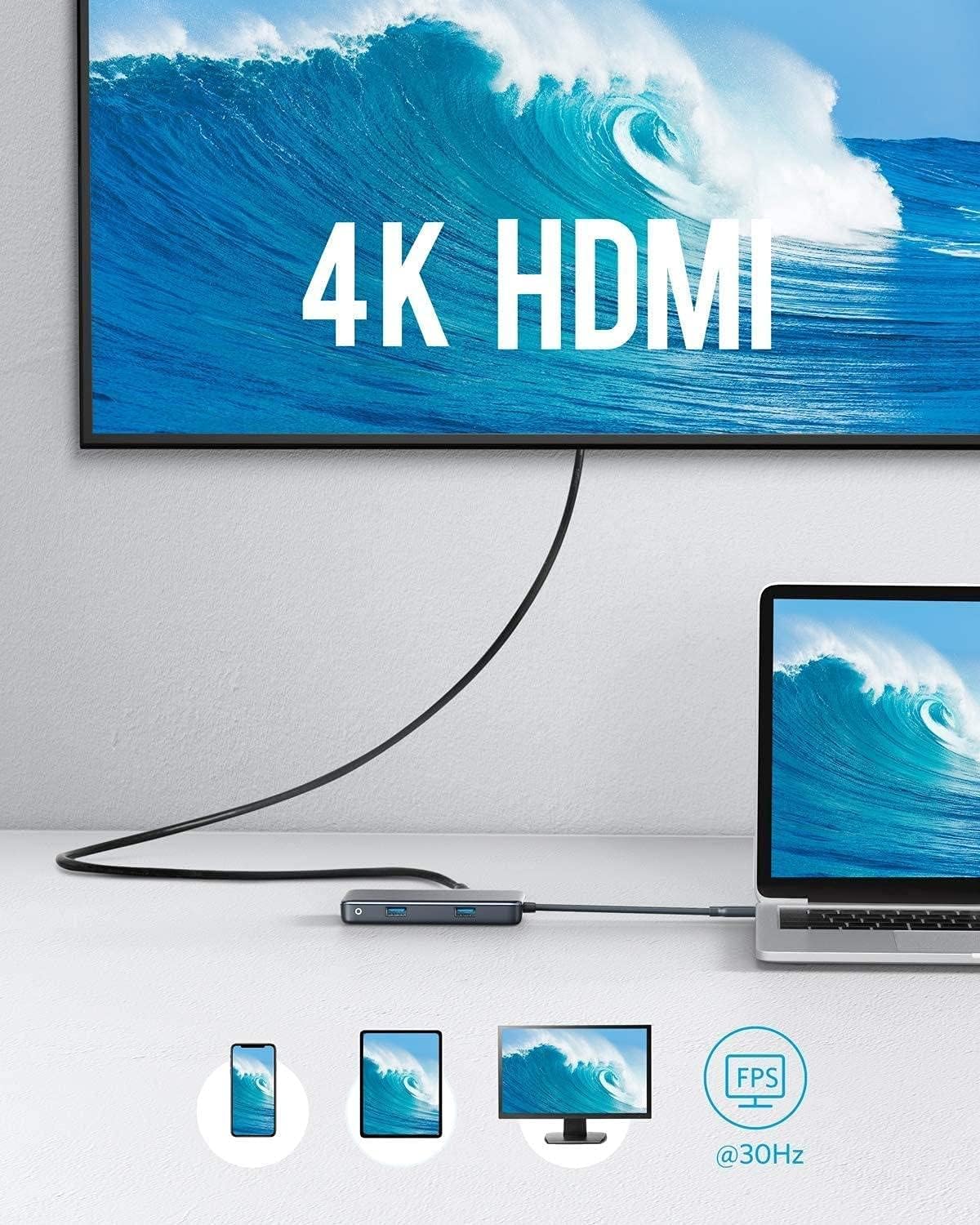 Anker 7-in-1 USB-C Hub Adapter with 4K HDMI & 60W PD and SD/microSD Card Reader also High-Speed USB 3.0 Ports with Premium Splitter Expansion for MacBook Pro/Air and Chromebook & Galaxy - Space Grey