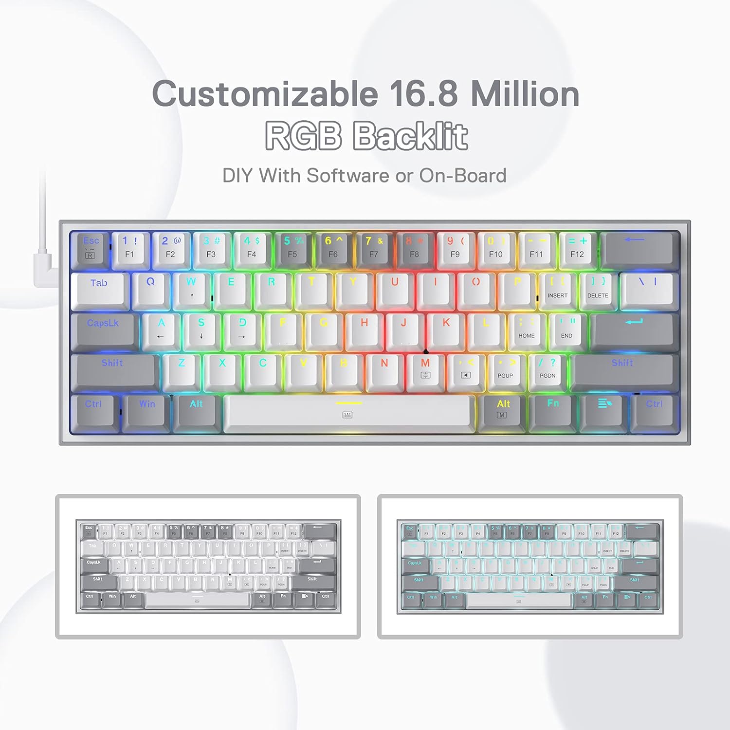 Redragon K617 60% Wired RGB Gaming Keyboard, Compact 61 Key Mechanical Keyboard, Linear Red Switch,