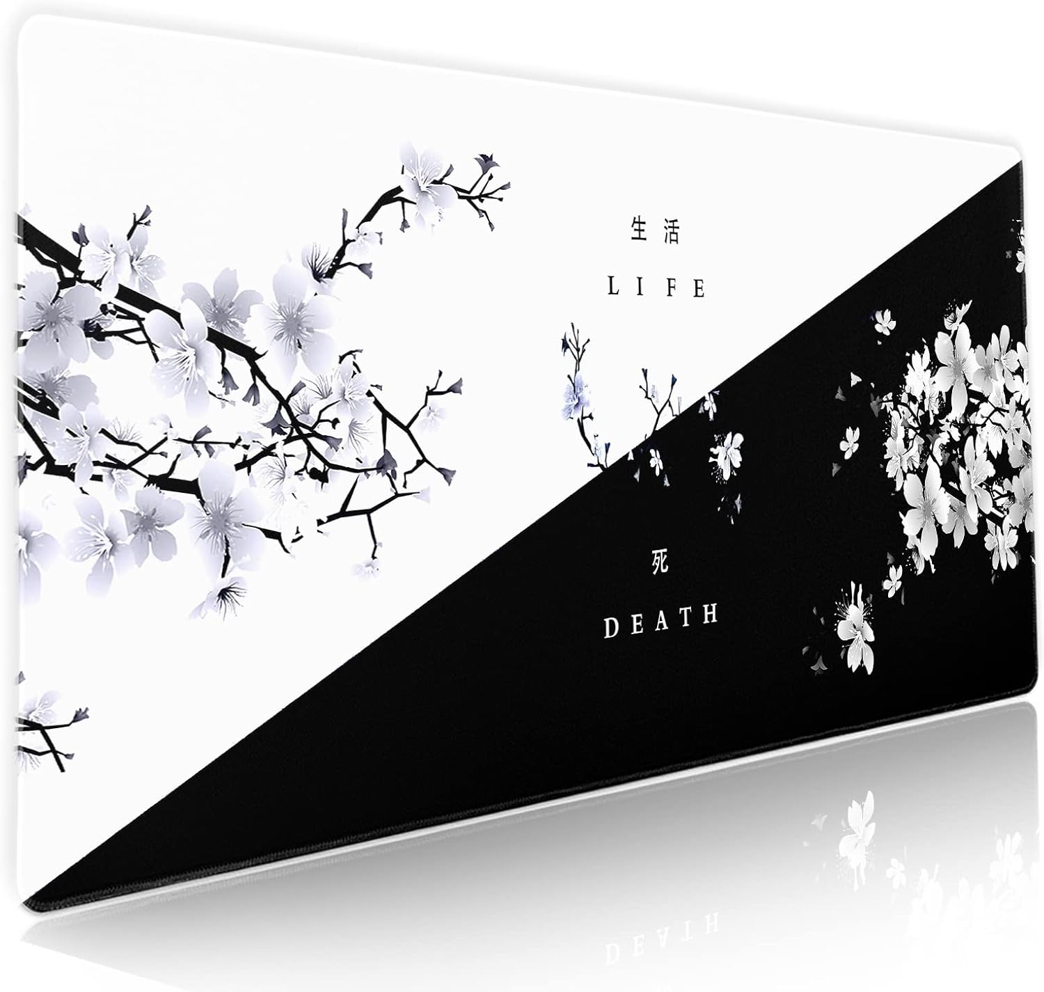 Black White Cherry Blossom XXL Mouse Pad