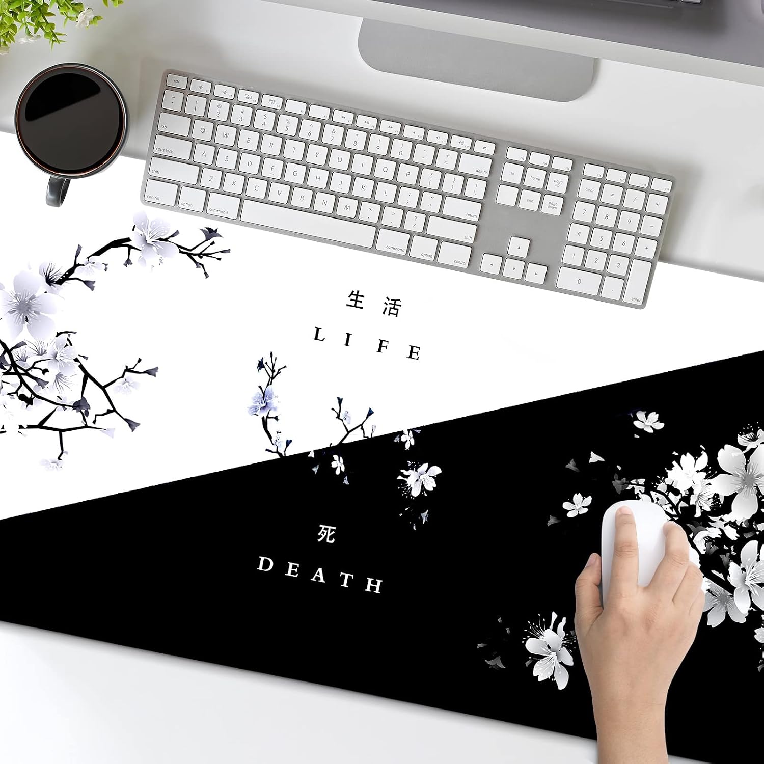 Black White Cherry Blossom XXL Mouse Pad