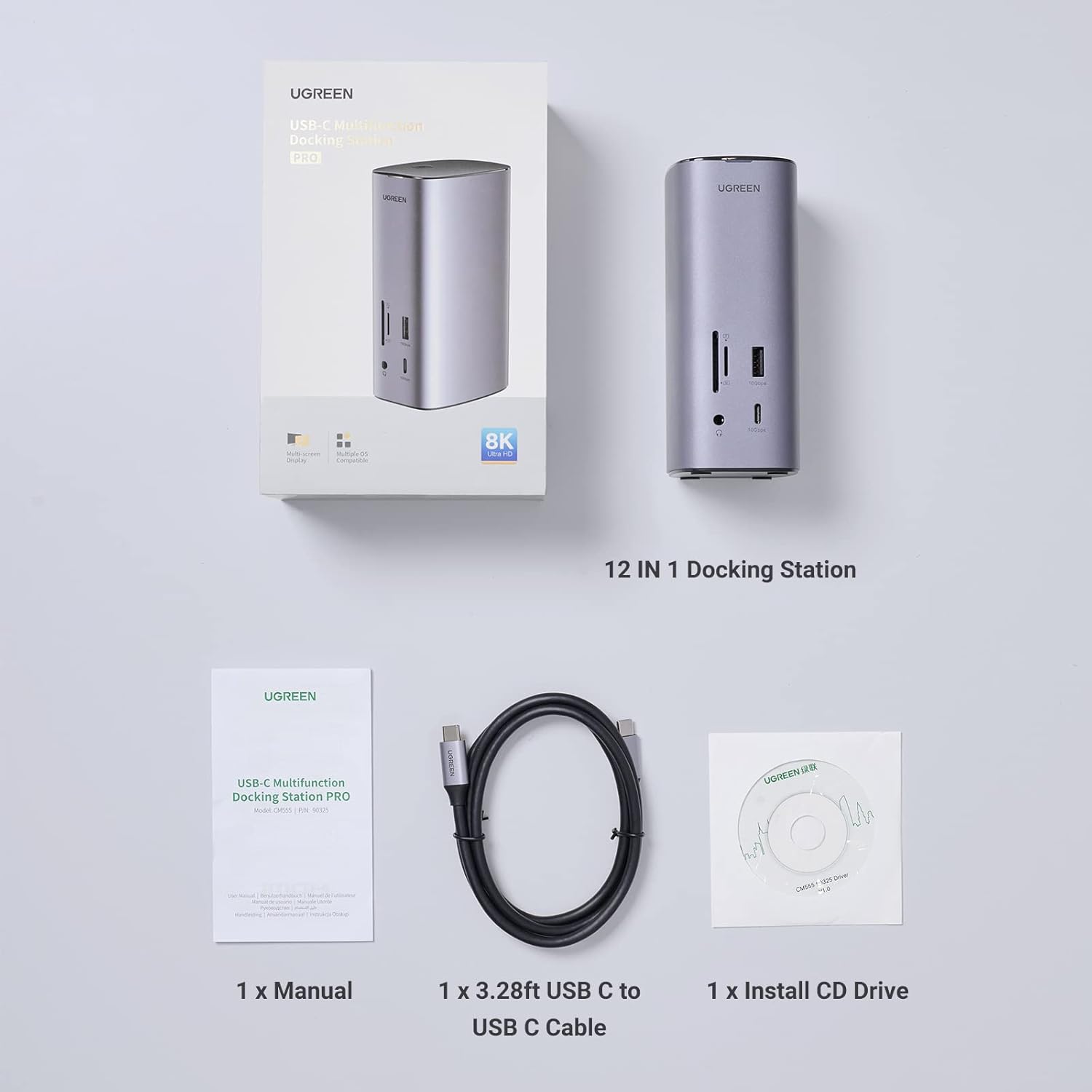 UGREEN 12-in-1 USB C Docking Station Triple Display Monitor HDMI DP 4K@60Hz and 8K Max with 10Gbps Data Ports plus 100W Power Delivery Ethernet SD TF Audio for MacBook - Gray
