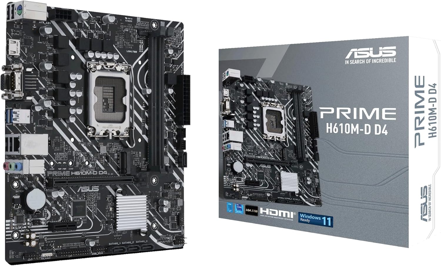 ASUS PRIME H610M-D D4 Motherboard mATX, Intel H610, LGA1700, DDR4, PCI 4.0, Realtek 1Gb Ethernet, Re