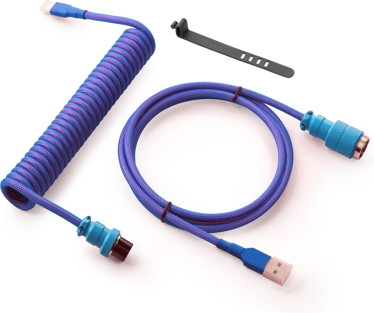 GunMjo Pro Custom Coiled USB C Cable for Mechanical Gaming Keyboard Double Sleeved Cord with Detachable Metal Aviator Connector 1.3 Meters Nebula Color Palette Accent