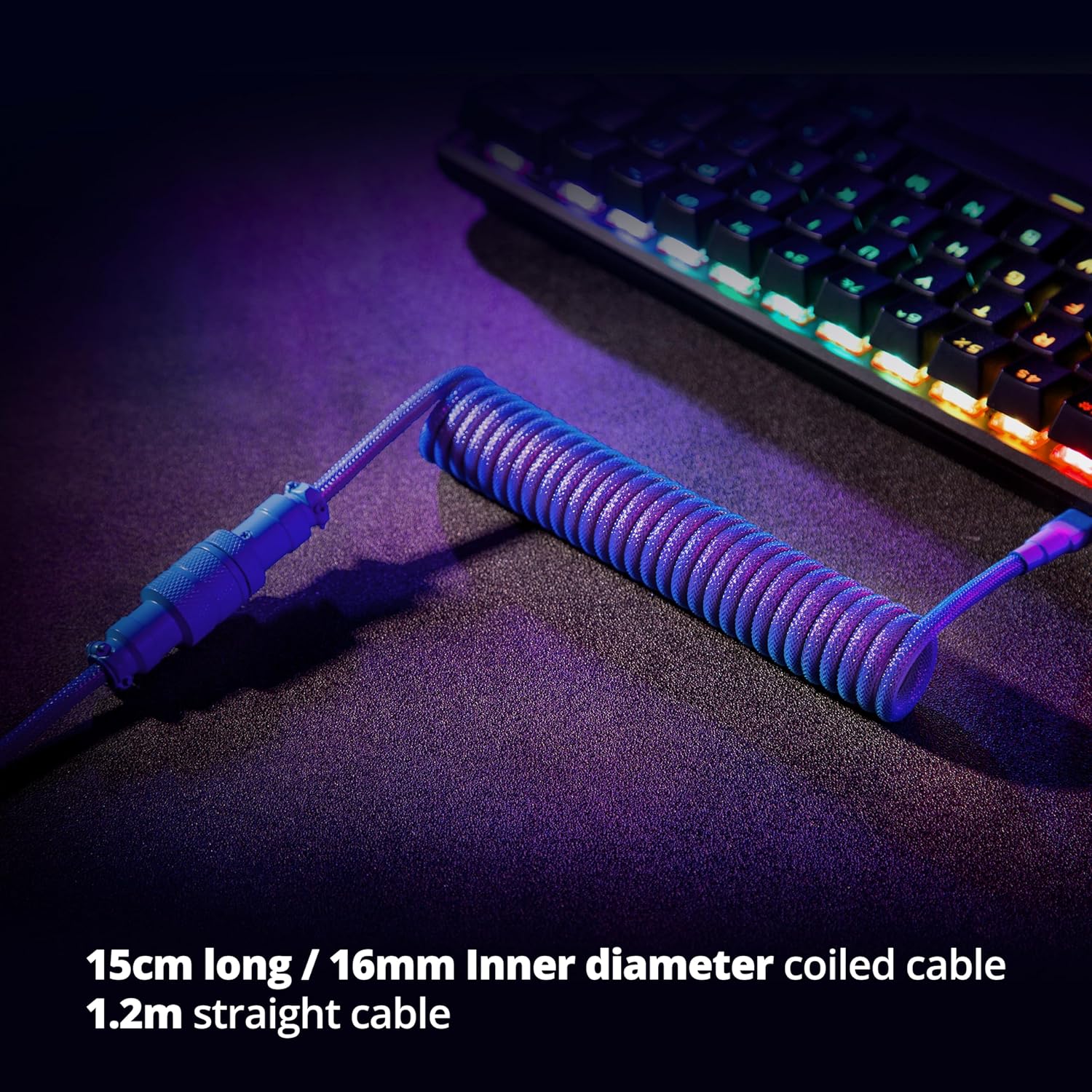 GunMjo Pro Custom Coiled USB C Cable for Mechanical Gaming Keyboard Double Sleeved Cord with Detachable Metal Aviator Connector 1.3 Meters Nebula Color Palette Accent