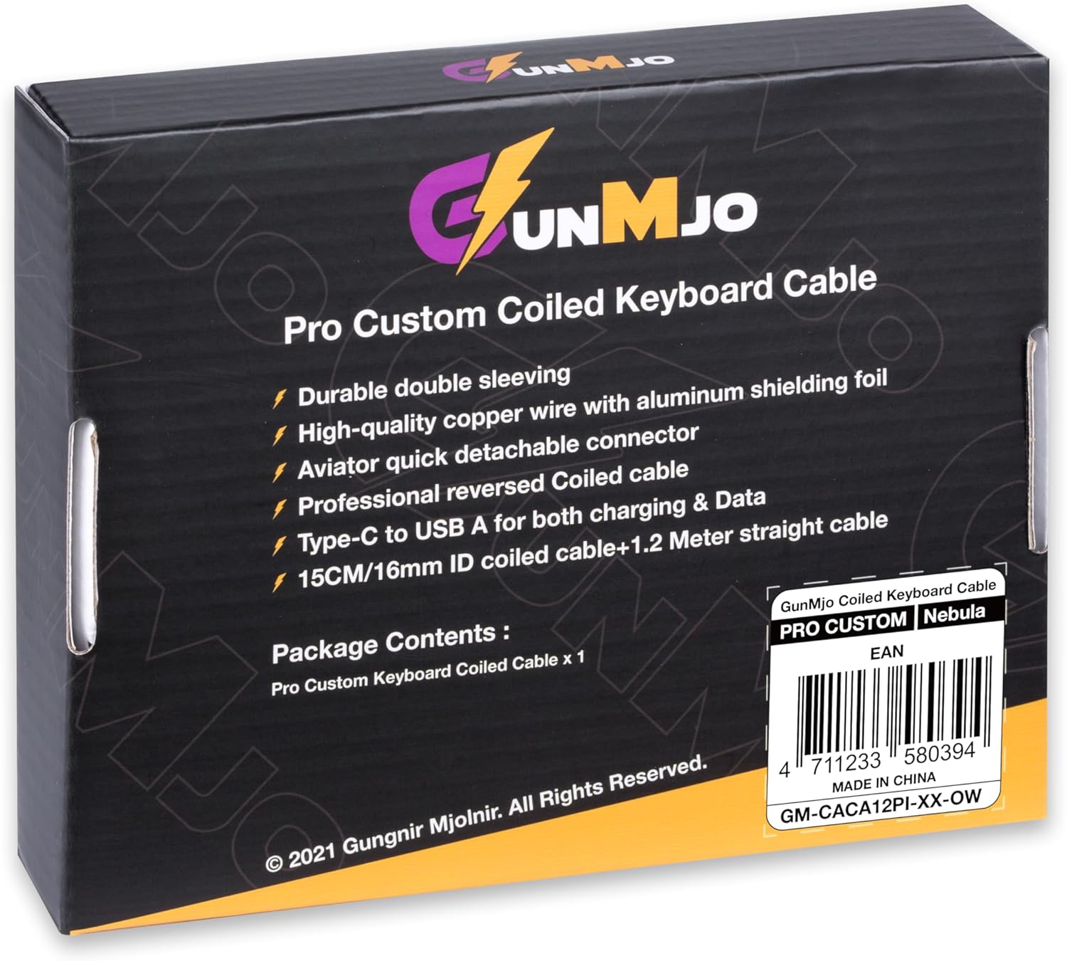 GunMjo Pro Custom Coiled USB C Cable for Mechanical Gaming Keyboard Double Sleeved Cord with Detachable Metal Aviator Connector 1.3 Meters Nebula Color Palette Accent