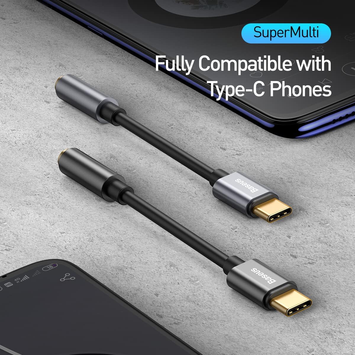 Baseus Type C to 3.5 mm Female Adapter L54 Audio Jack Connector, Noise Cancelling Headphones Jack Co