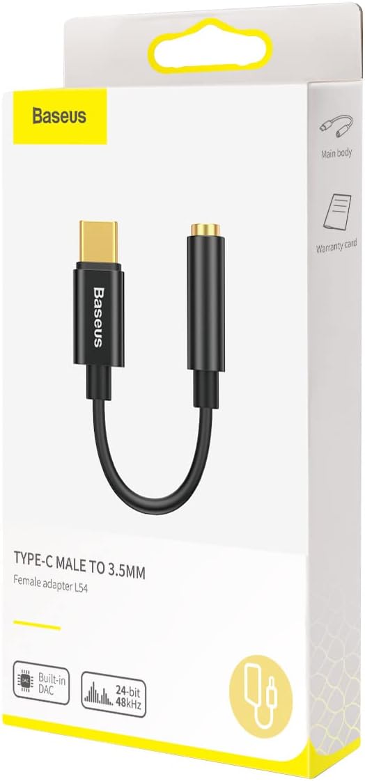 Baseus Type C to 3.5 mm Female Adapter L54 Audio Jack Connector, Noise Cancelling Headphones Jack Co
