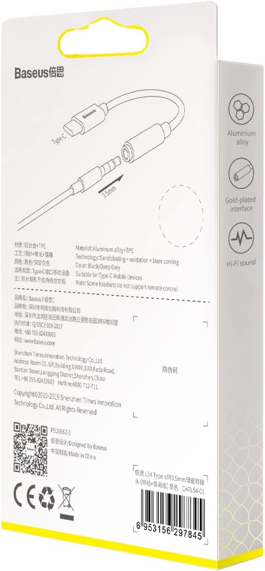 Baseus Type C to 3.5 mm Female Adapter L54 Audio Jack Connector, Noise Cancelling Headphones Jack Co