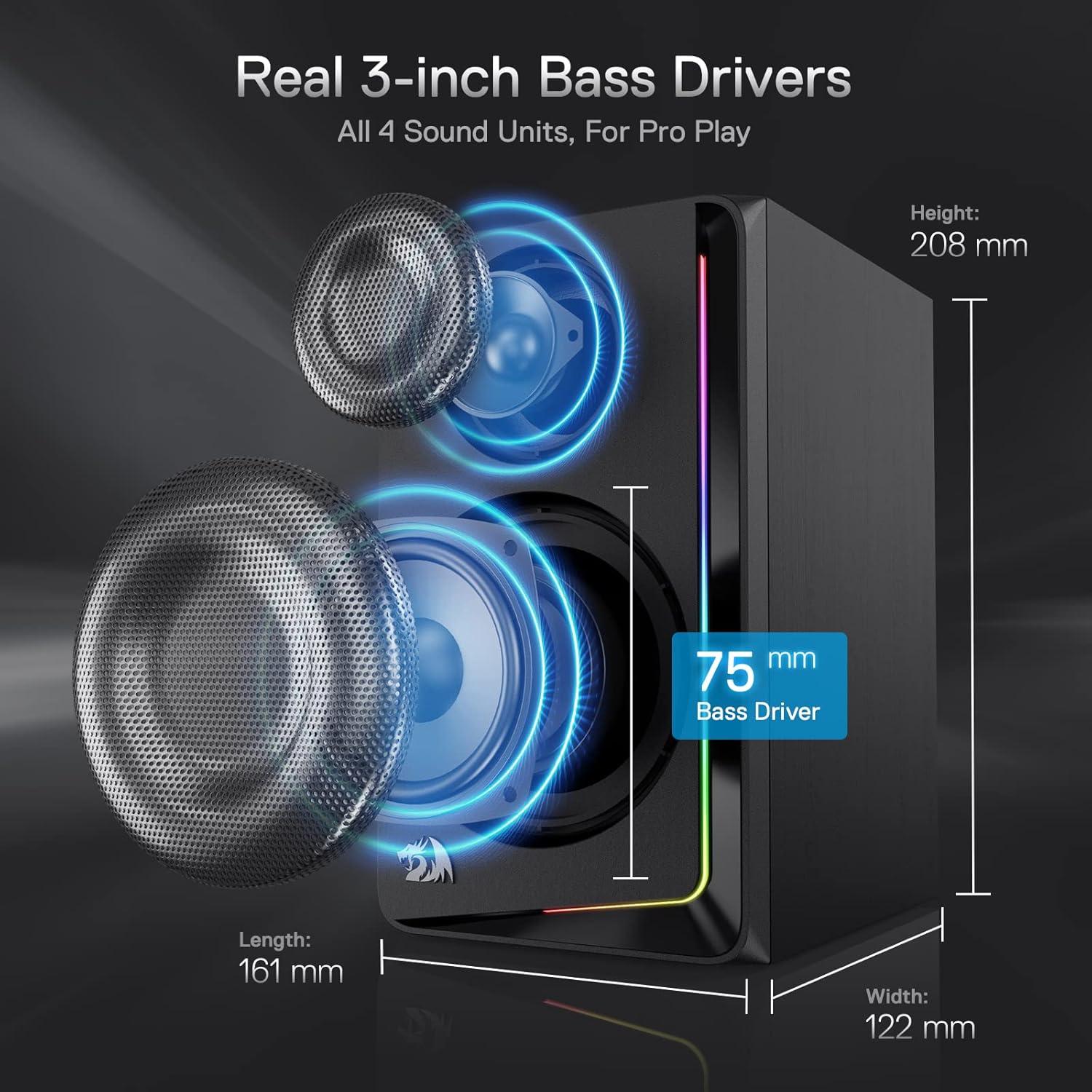 Redragon GS812 Wireless RGB Wooden Speakers