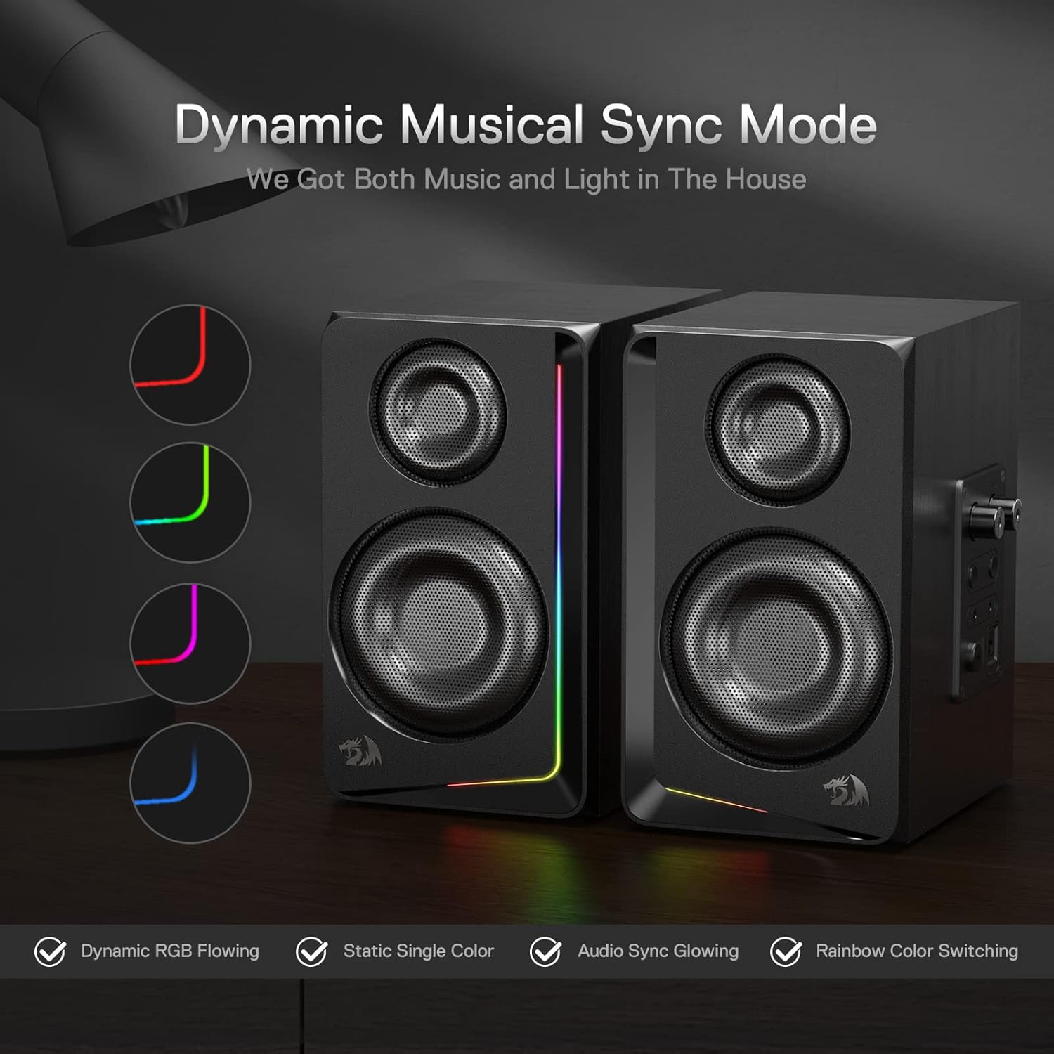 Redragon GS812 Wireless RGB Wooden Speakers