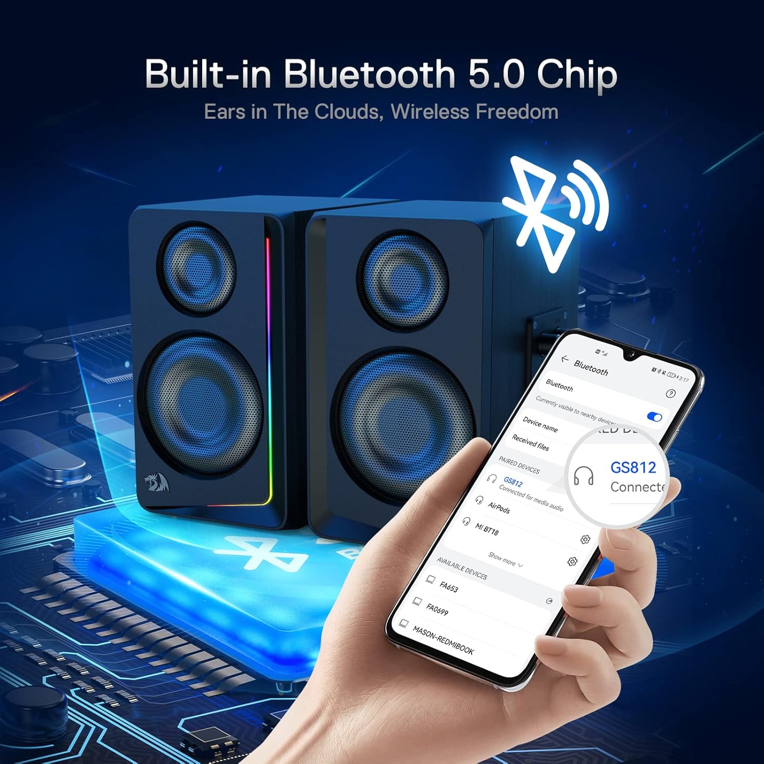 Redragon GS812 Wireless RGB Wooden Speakers