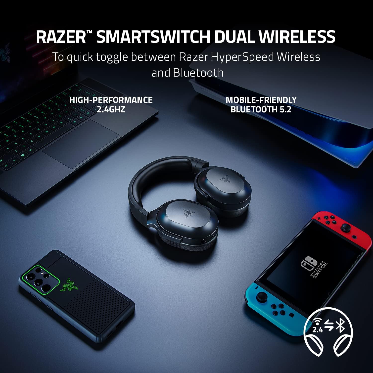 Razer Barracuda X Wireless Gaming & Mobile Headset (PC, Playstation, Switch, Android, iOS): 2.4GHz W