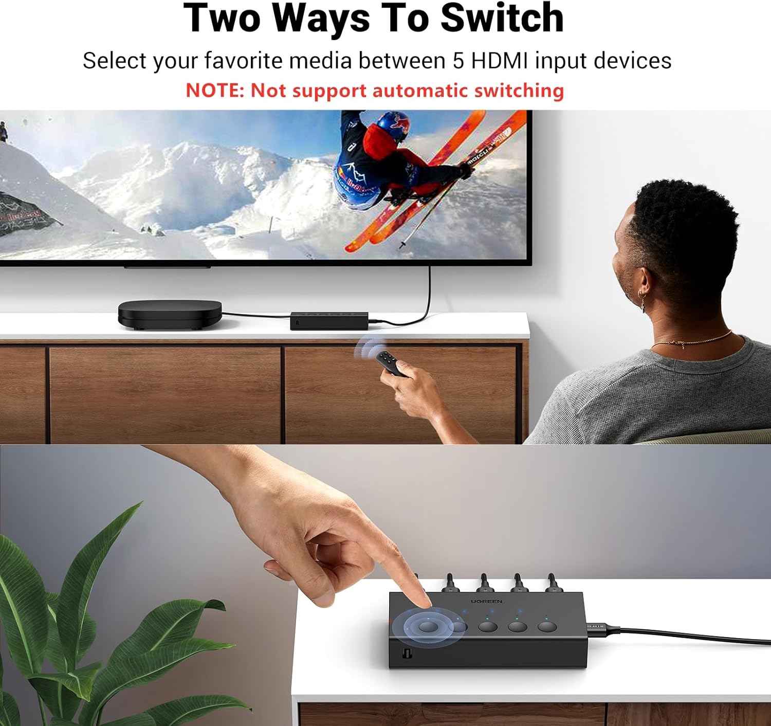 UGREEN 5-in-1 Out HDMI Switcher - 4K@60Hz HDMI Switch Box with Remote Control - Supports 3D CEC HDR HDCP 2.2 Compatible with PS5/PS4 Xbox Nintendo Switch Roku Fire Stick Apple TV - Black