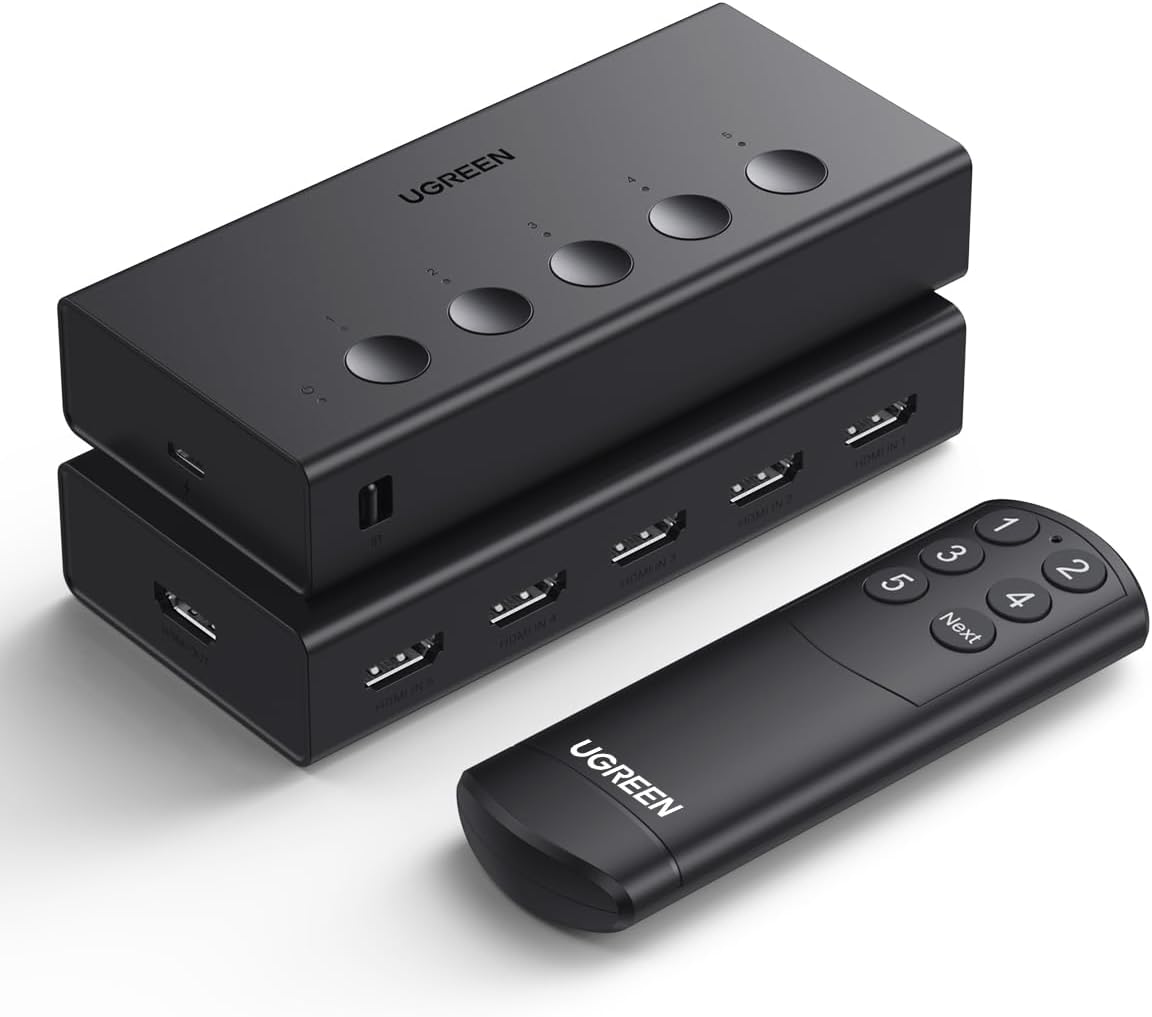 UGREEN 5-in-1 Out HDMI Switcher - 4K@60Hz HDMI Switch Box with Remote Control - Supports 3D CEC HDR HDCP 2.2 Compatible with PS5/PS4 Xbox Nintendo Switch Roku Fire Stick Apple TV - Black