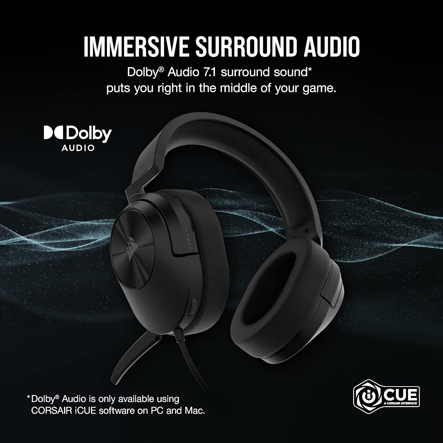 Corsair HS55 Surround Gaming Headset (Leatherette Memory Foam Ear Pads, Dolby Audio 7.1 Surround Sou