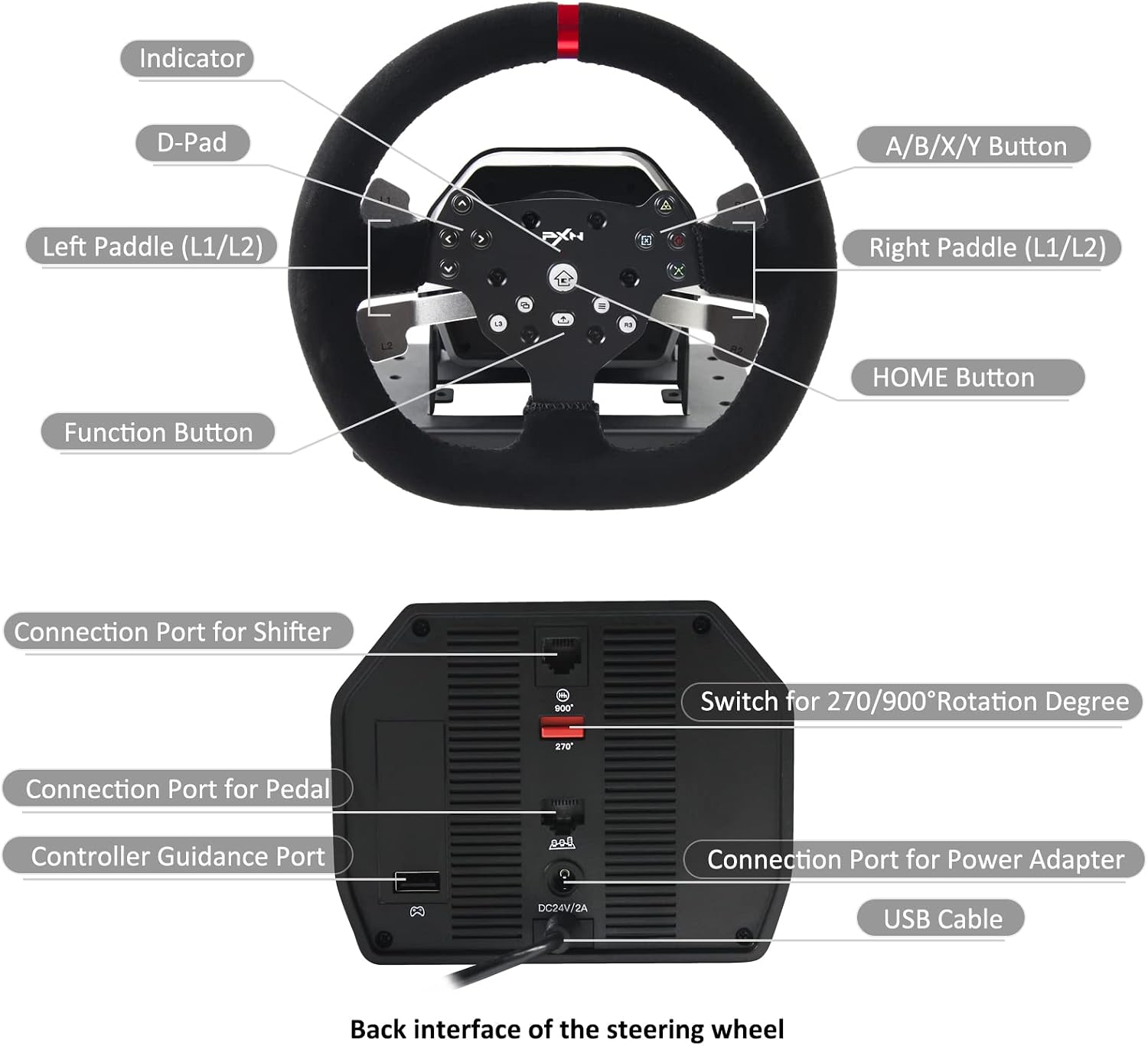 PXN V10 Racing Steering Wheel 270°/900° Force Feedback with Shifter