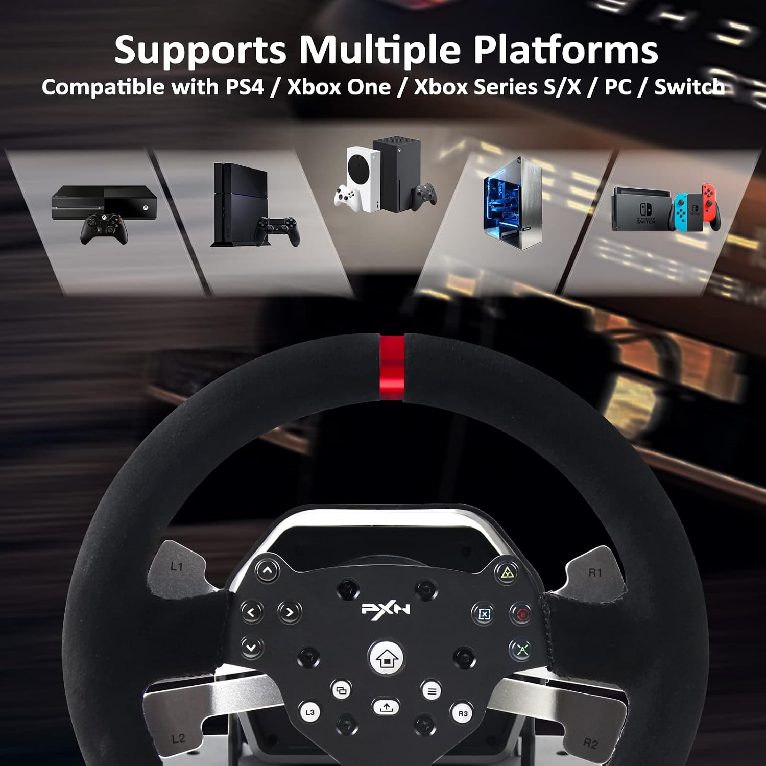 PXN V10 Racing Steering Wheel 270°/900° Force Feedback with Shifter