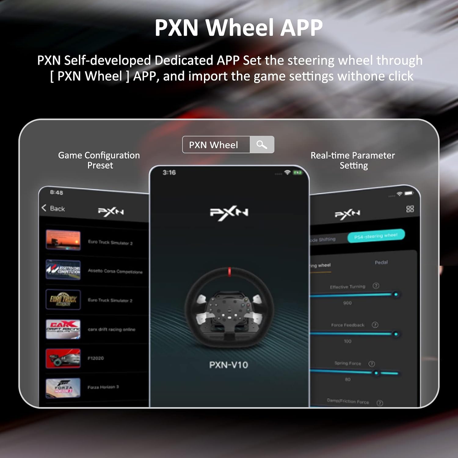PXN V10 Racing Steering Wheel 270°/900° Force Feedback with Shifter