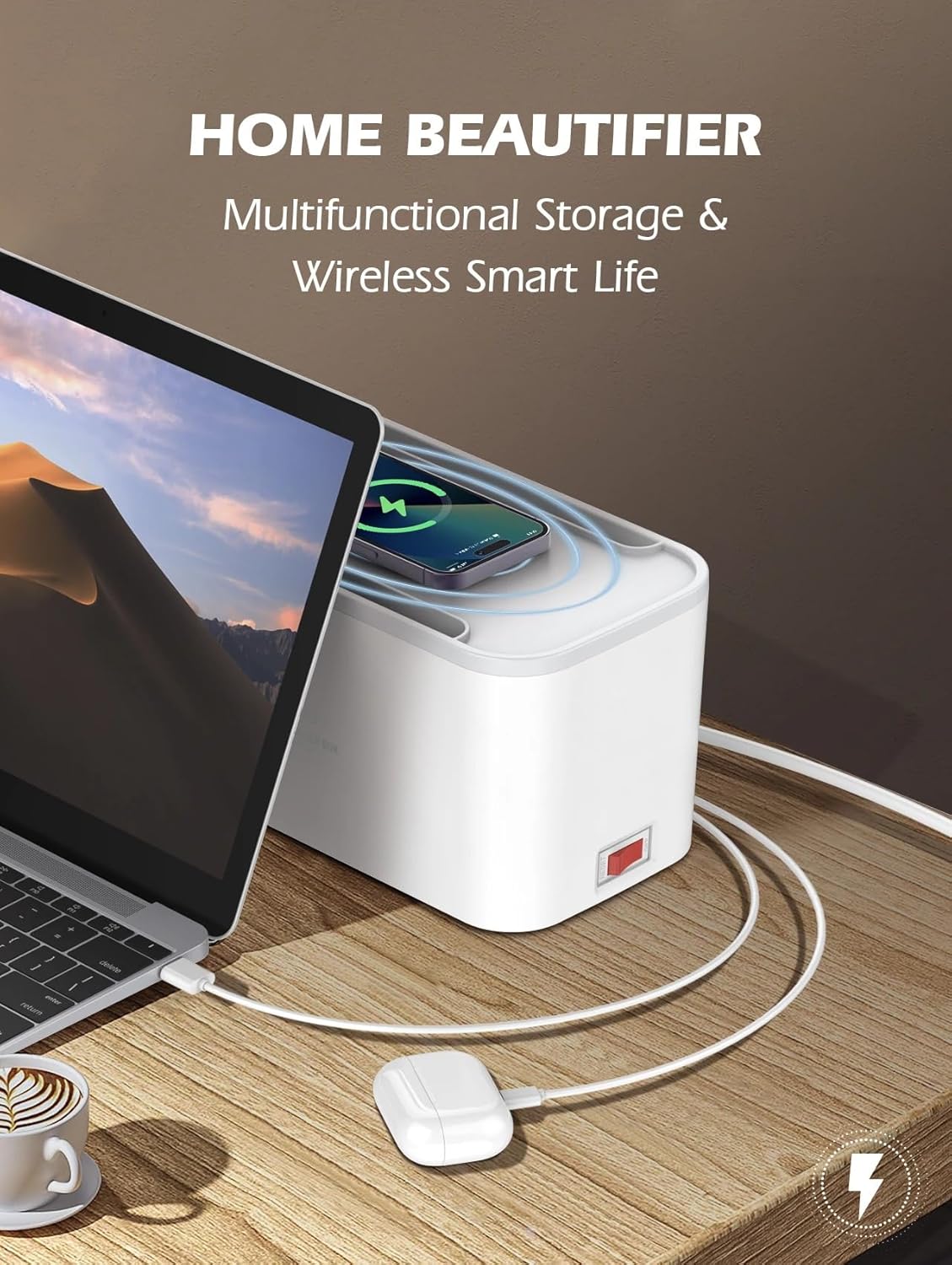 LDNIO SCW5354 Management Power Strip Box 5 port 3USB Wireless Charger Power Cord 2M - White