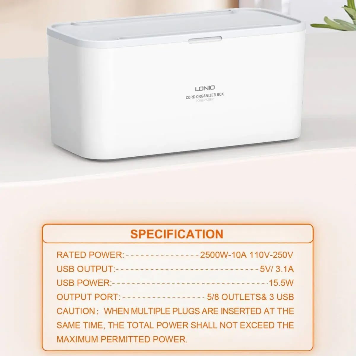 LDNIO SCW5354 Management Power Strip Box 5 port 3USB Wireless Charger Power Cord 2M - White