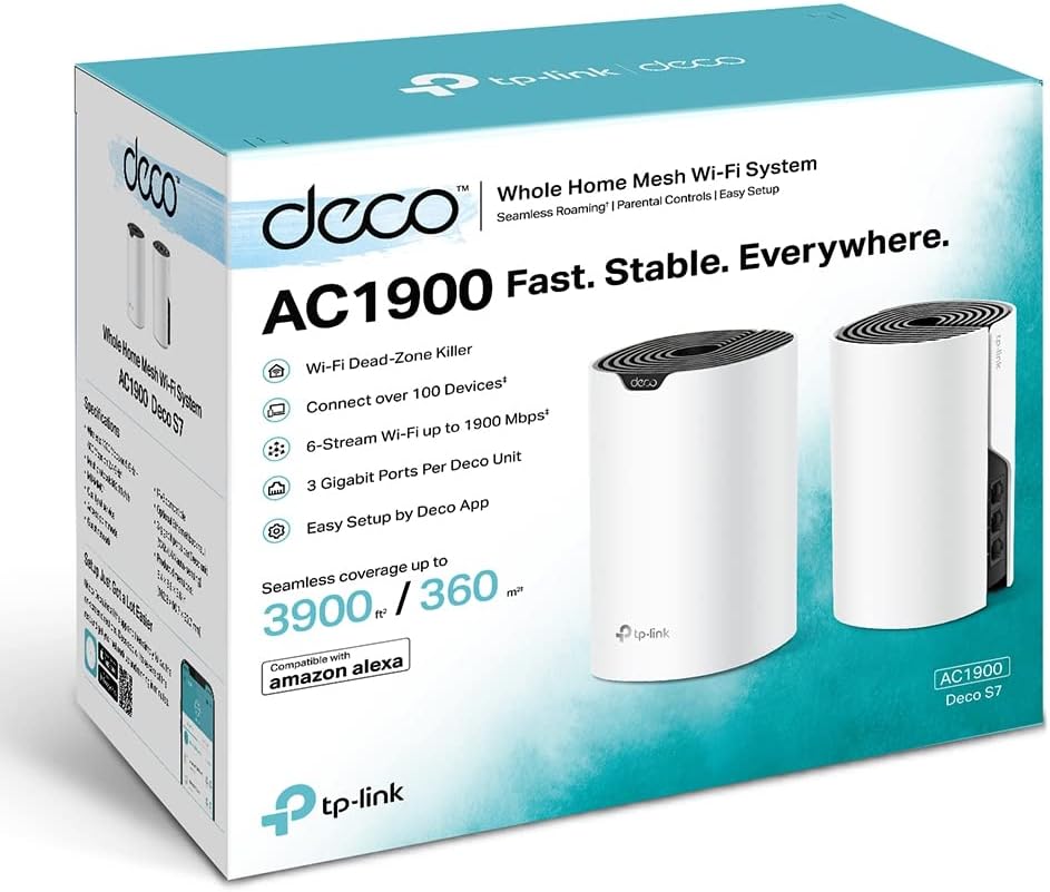 TP-Link Deco S7 AC1900 Whole Mesh Wi-Fi System, Dual-Band with Gigabit Ports, Coverage up to 3,900 f