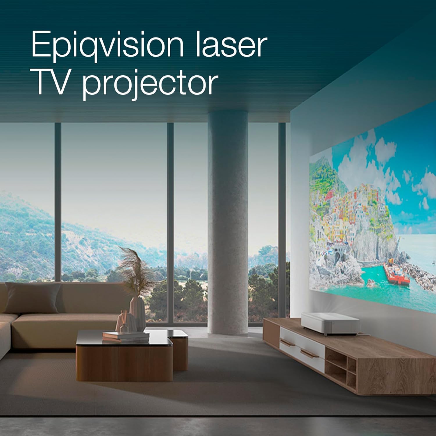 Epson EpiqVision Ultra EH-LS800W Super-Ultra-Short-Throw Smart Laser Projection TV 4000 Lumens 3LCD Technology 4K PRO-UHD 2500000:1 Contrast Ratio Sound by Yamaha - White