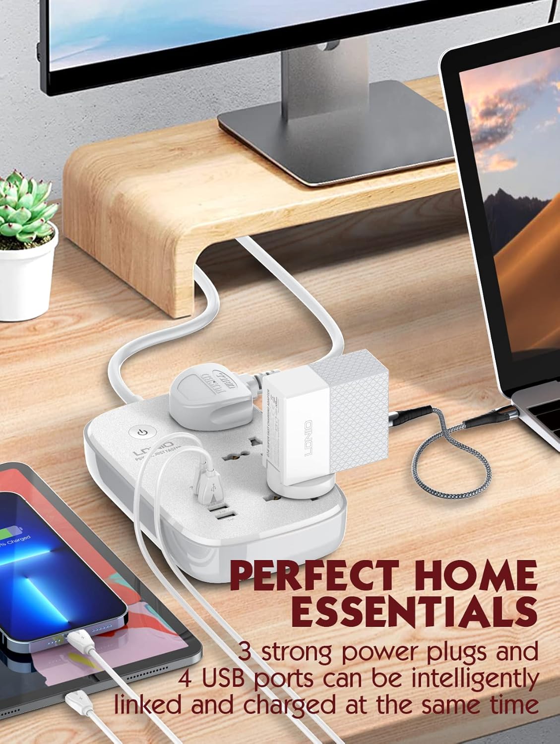 LDNIO SCW3451 Smart WiFi Power Strip 3 Universal AC Outlets 1 USB-C PD 1 QC3.0 & 2 Auto-ID USB Ports Remote App Control (White - Grey)
